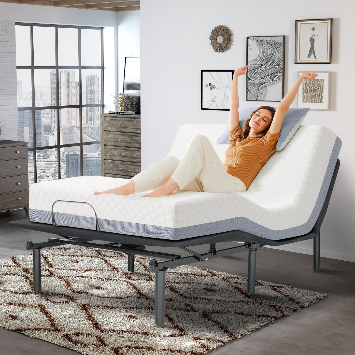 Queen Electric Adjustable Bed Frame with Zero Gravity and Wireless Remote, Independent Head & Foot Incline, No Box Spring Needed, Fold to half, Easy Assembly