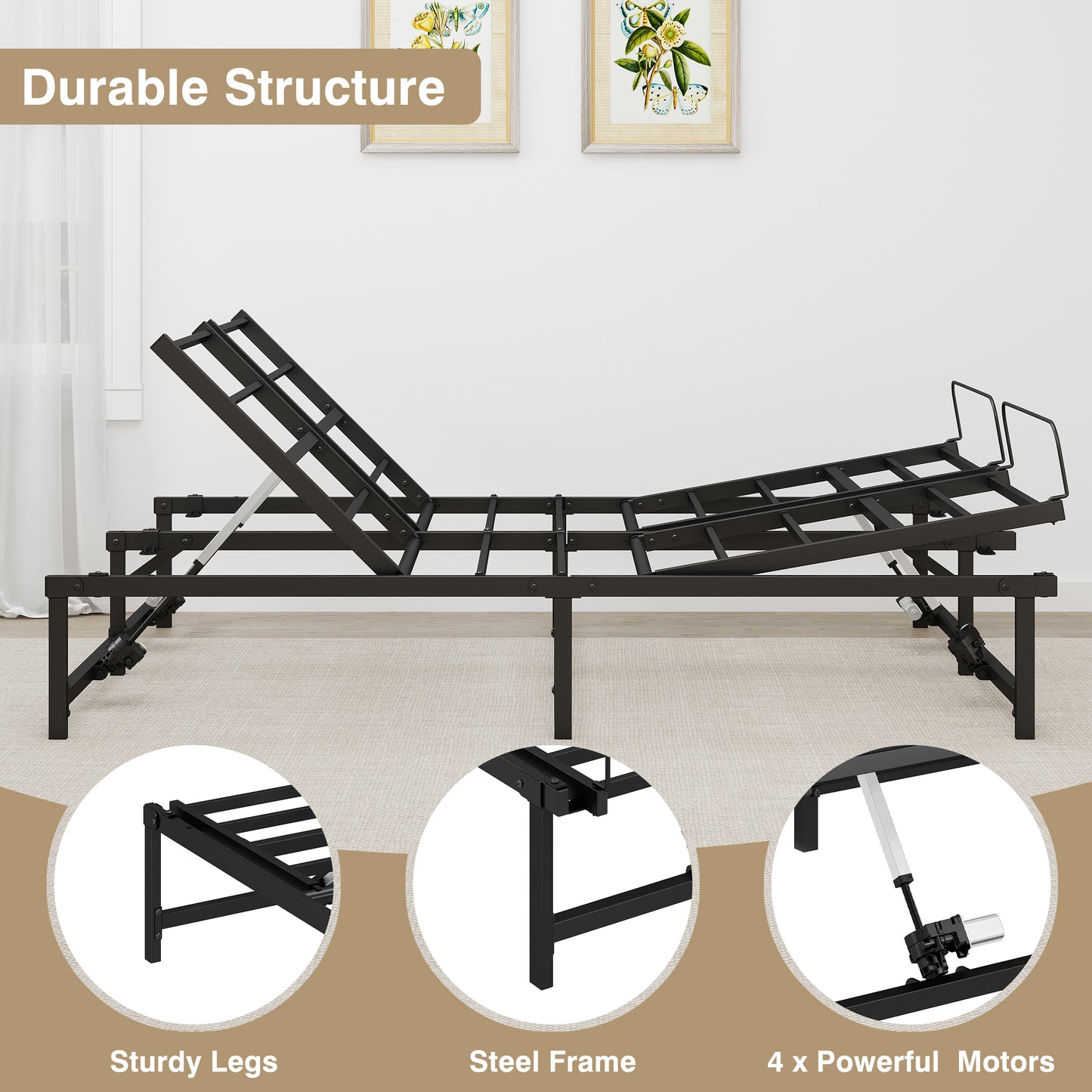 HSUNNS Electric Queen Adjustable Bed Frame with 4 Motor, Metal Adjustable Bed Base with Wireless Remote Independent Head and Foot Incline, Zero Gravity, Low-Noisy, Easy Assembly