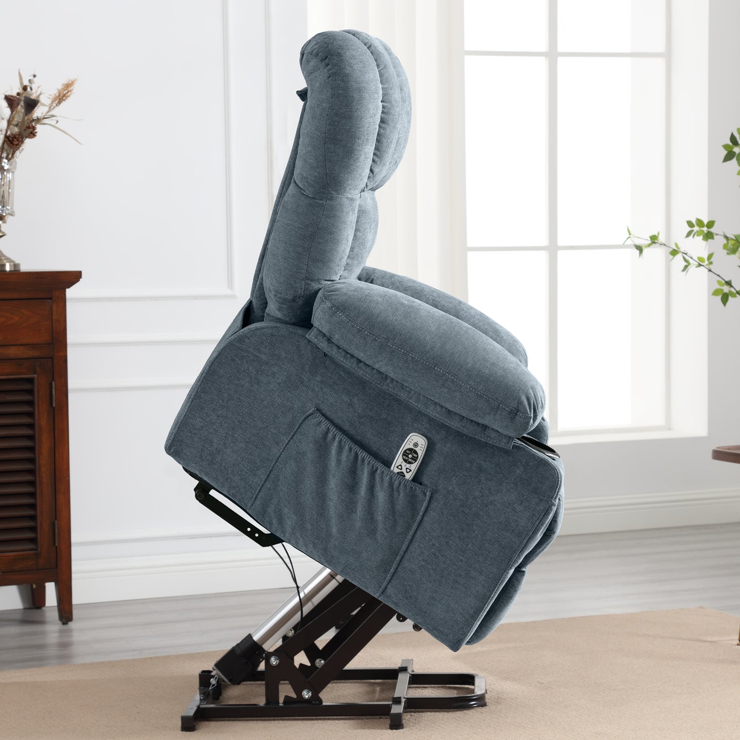 HSUNNS Power Lift Recliner Chair with Heat and Vibration Massage, Fabric Elderly Oversized Reclining Sofa with USB Charge Port, Cup Holders and Side Pockets for Bedroom Home Theater, Blue