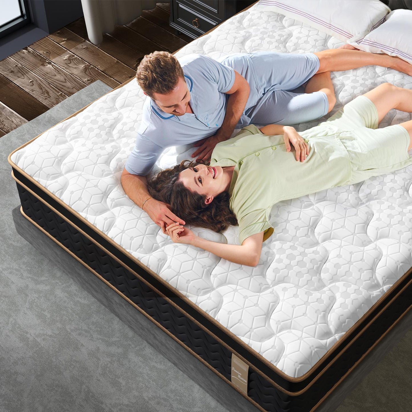 10 Inch King Mattress in a Box, HSUNNS Hybrid Mattress with Gel Memory Foam and Individual Pocket Spring, Fiberglass-Free Mattress, CertiPur-US and OEKO-TEX Certified, Black