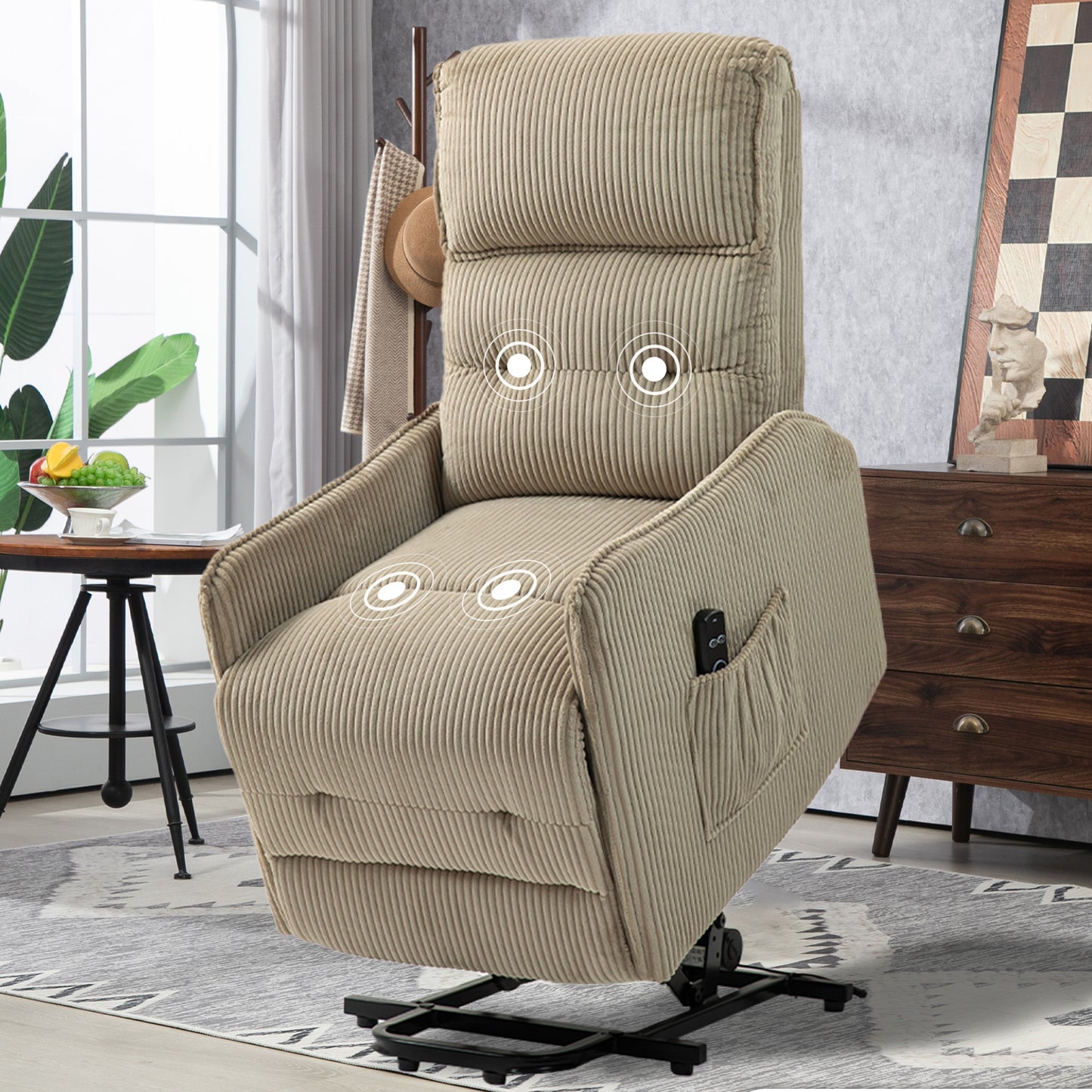 Power Lift Recliner Chair, Recliners with 4 Massage Points, Side Pocket, Corduroy Sofa for Elderly and Adults, Ergonomic Lounge Electric Recliner for Home Theater, Remote Control, Dark Gray