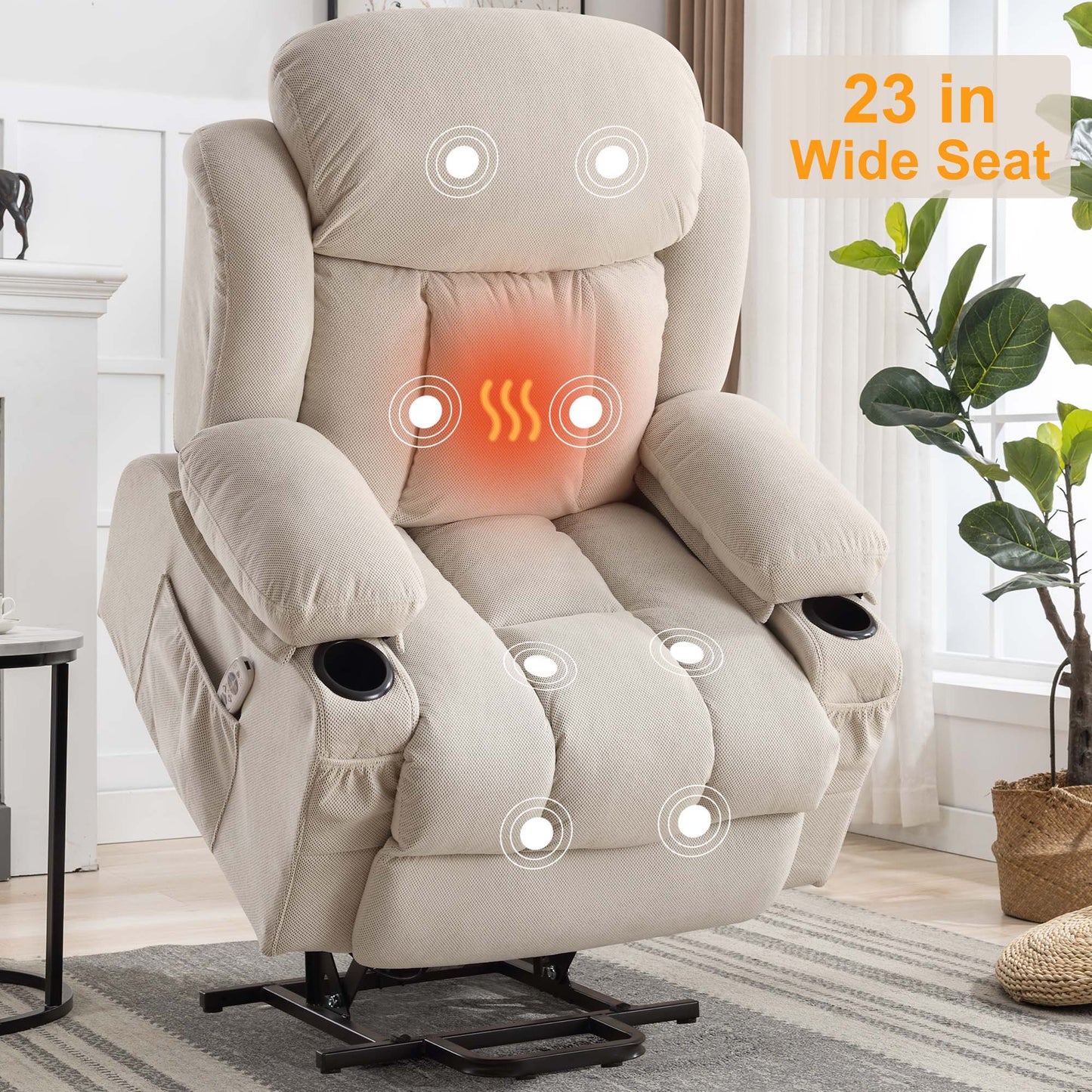 Rocker Recliner Chair, HSUNNS Swivel Rocking Chair Massage Recliner for Adults, 24.4in Wide Oversized Manual Recliner Chairs with Massage and Heat, with 2 Cup Holders, USB Charge Port,