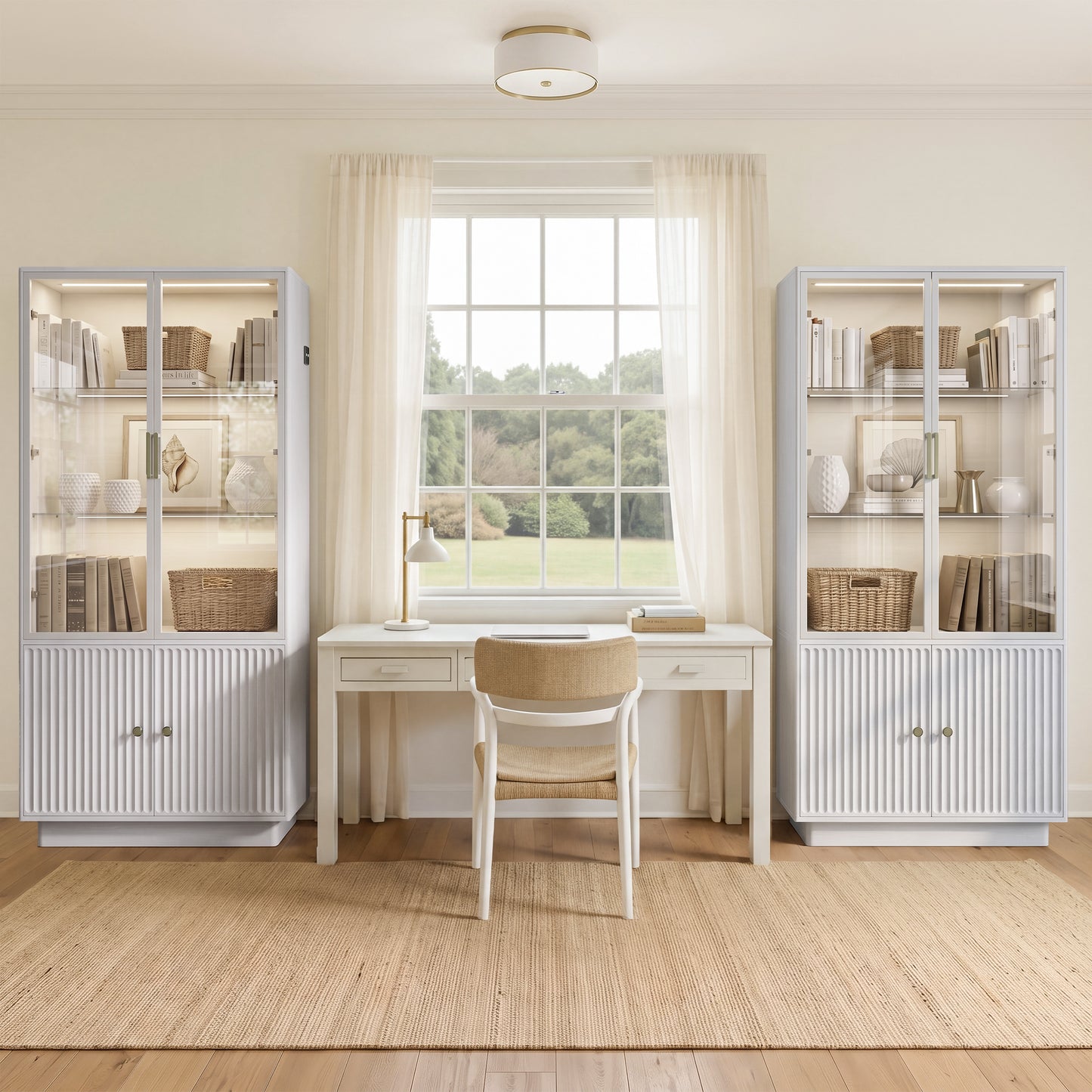 HSUNNS Display Cabinet with Glass Doors, 67" Storage Cabinet with LED Lights, Curio Cabinet, Modern Collection Display Case - Perfect for Antique Collections, Displaying Photos, Artworks
