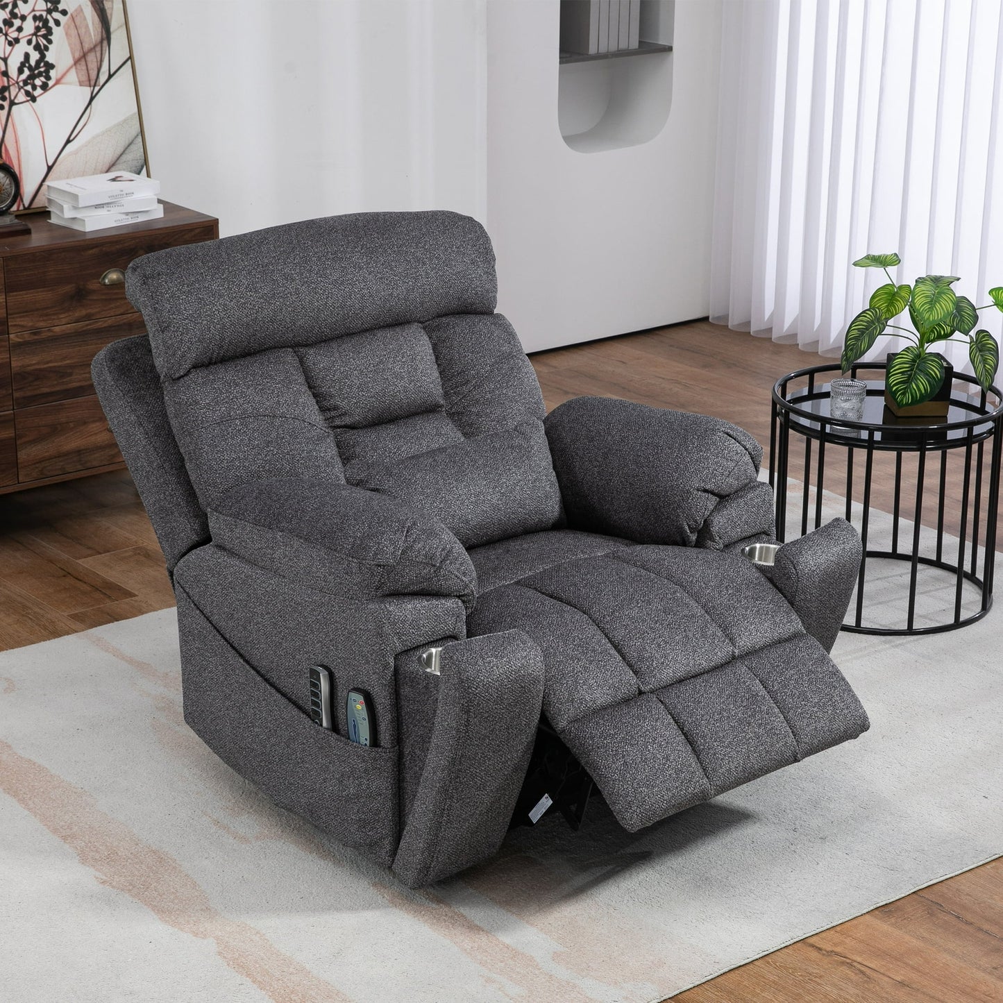 HSUNNS Lift Recliner Chair, Extra Large Recliners with Heating and Massage, Electric Sofa with Pillow and Side Pocket, Home Theater Seating with Cup Holders and Remotes, Tilt to 180°, Dark Brown