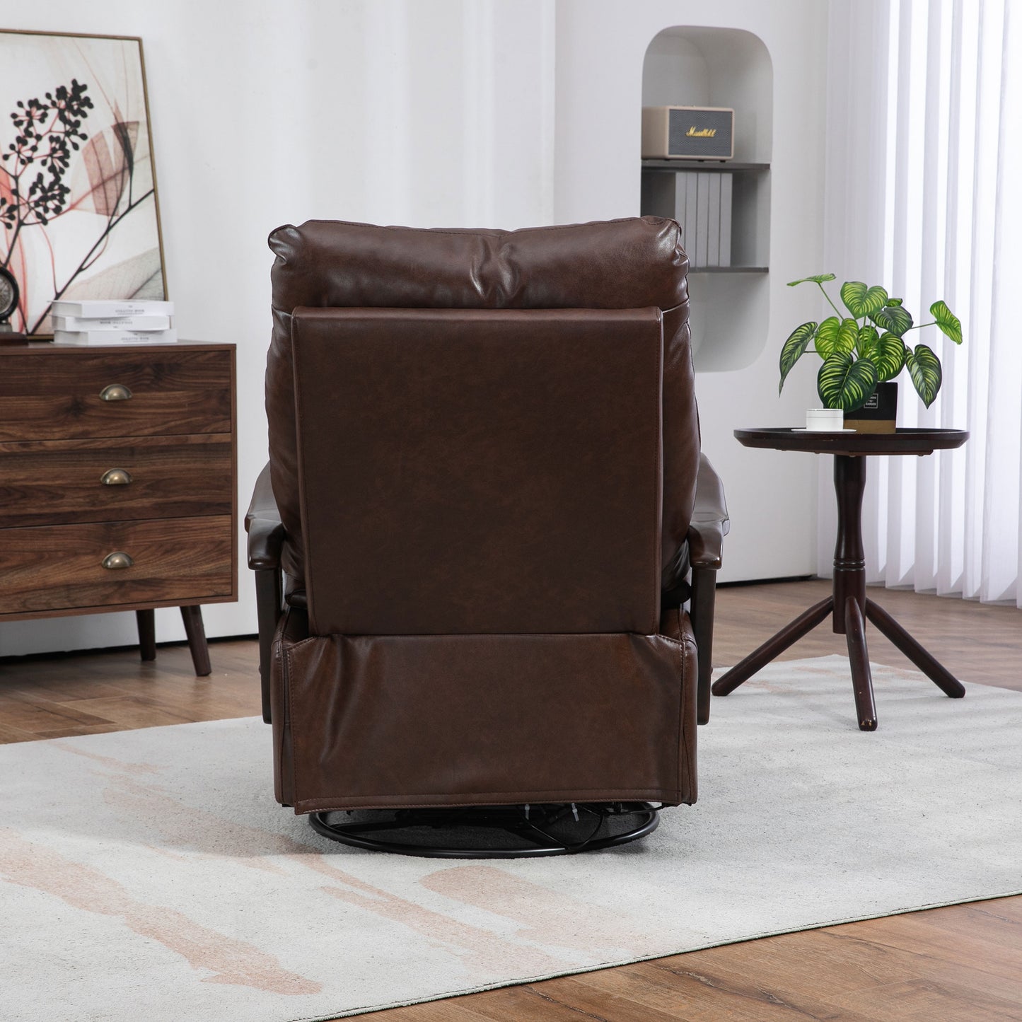 HSUNNS Recliner Chair, Manual Oversized Reclining Chair with 360 Degree Swivel and Infinite Position, USB Charge Port, PU Leather Rocker Recliner Chair for Living Room, Brown