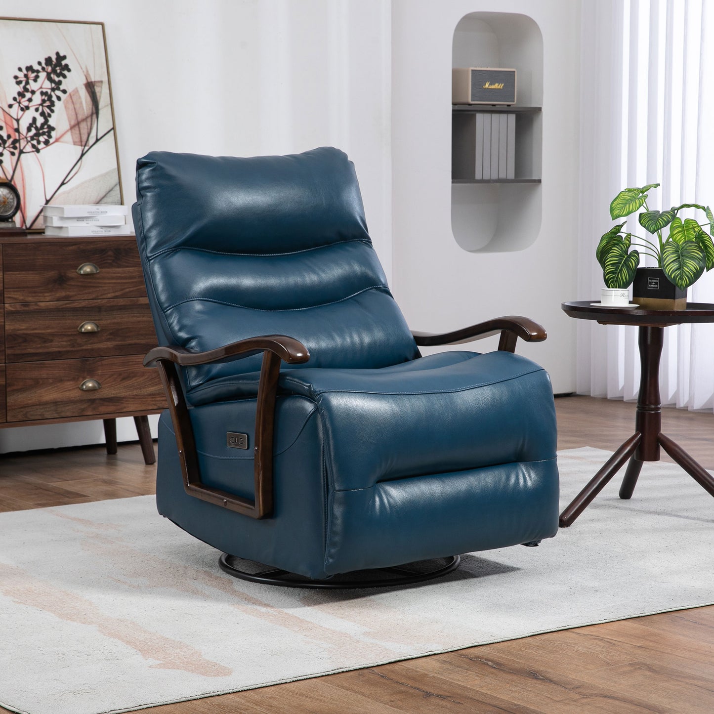 HSUNNS Recliner Chair, Manual Oversized Reclining Chair with 360 Degree Swivel and Infinite Position, USB Charge Port, PU Leather Rocker Recliner Chair for Living Room, Brown