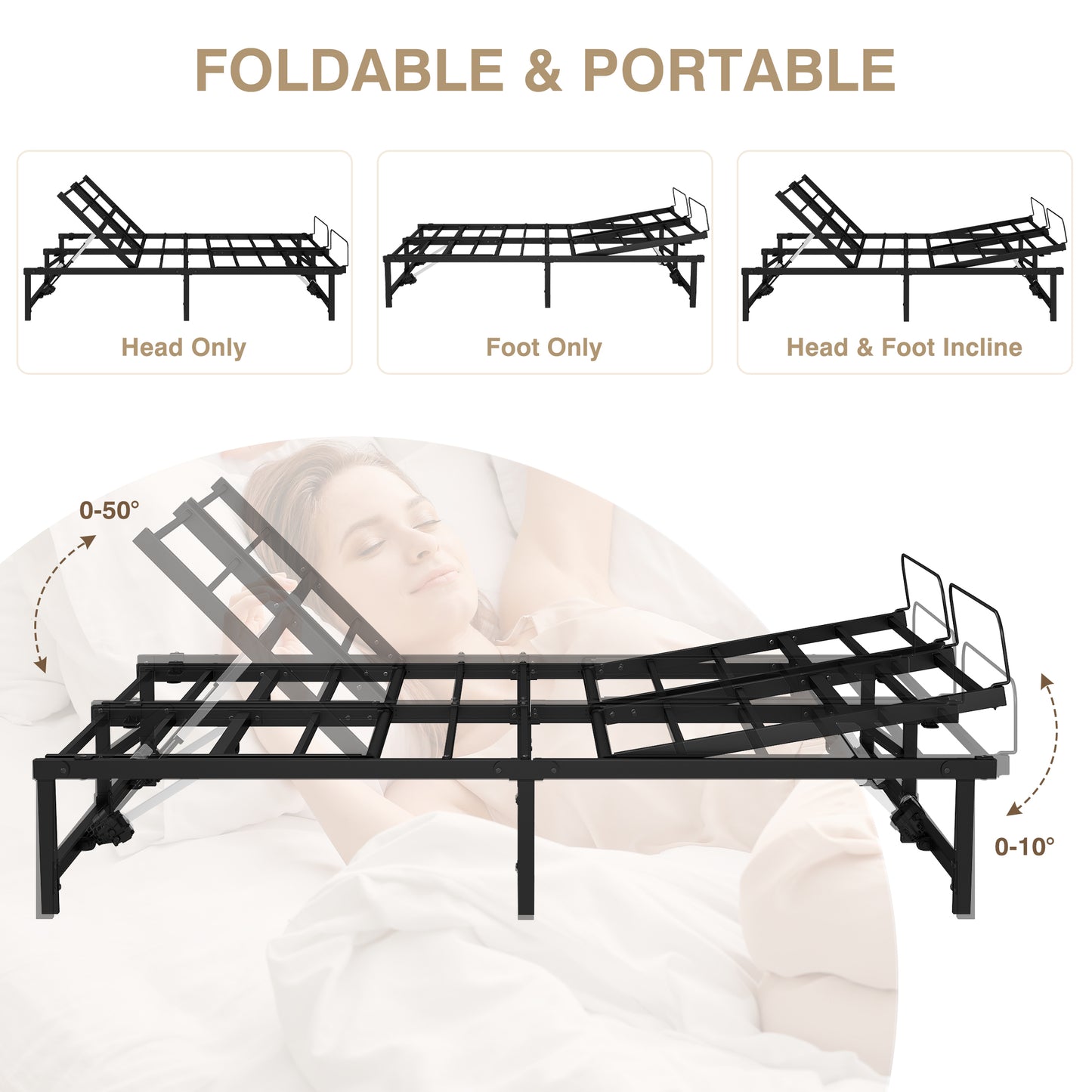 HSUNNS Electric Queen Adjustable Bed Frame with 4 Motor, Metal Adjustable Bed Base with Wireless Remote Independent Head and Foot Incline, Zero Gravity, Low-Noisy, Easy Assembly