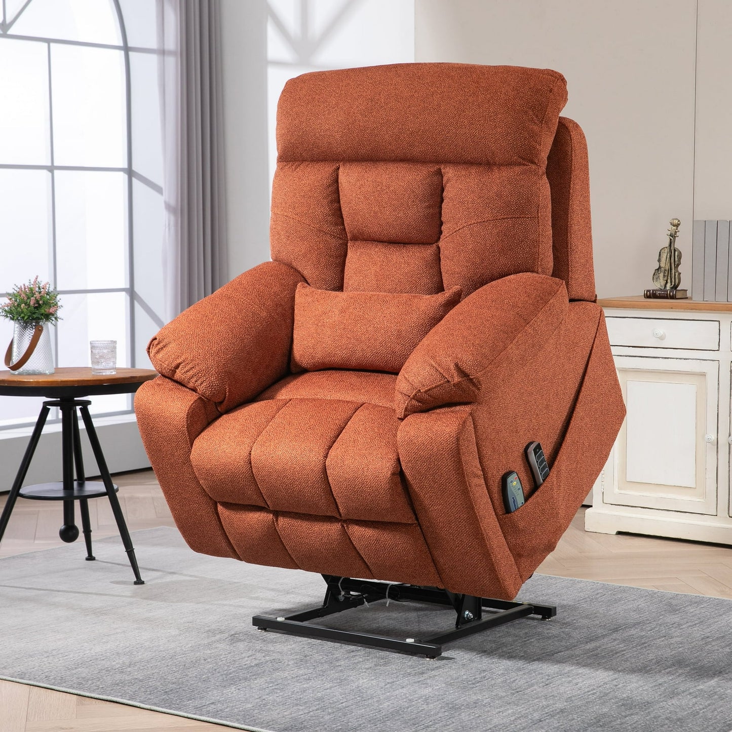 HSUNNS Lift Recliner Chair, Extra Large Recliners with Heating and Massage, Electric Sofa with Pillow and Side Pocket, Home Theater Seating with Cup Holders and Remotes, Tilt to 180°, Dark Brown