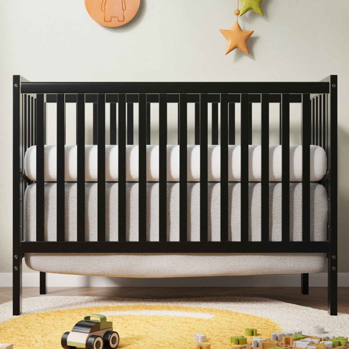 HSUNNS 5-in-1 Convertible Crib, Baby Crib with Slats, Certified Baby Safe Crib, Converts from Baby Crib to Toddler Bed, Easy Assembly, 3 Adjustable Heights, White