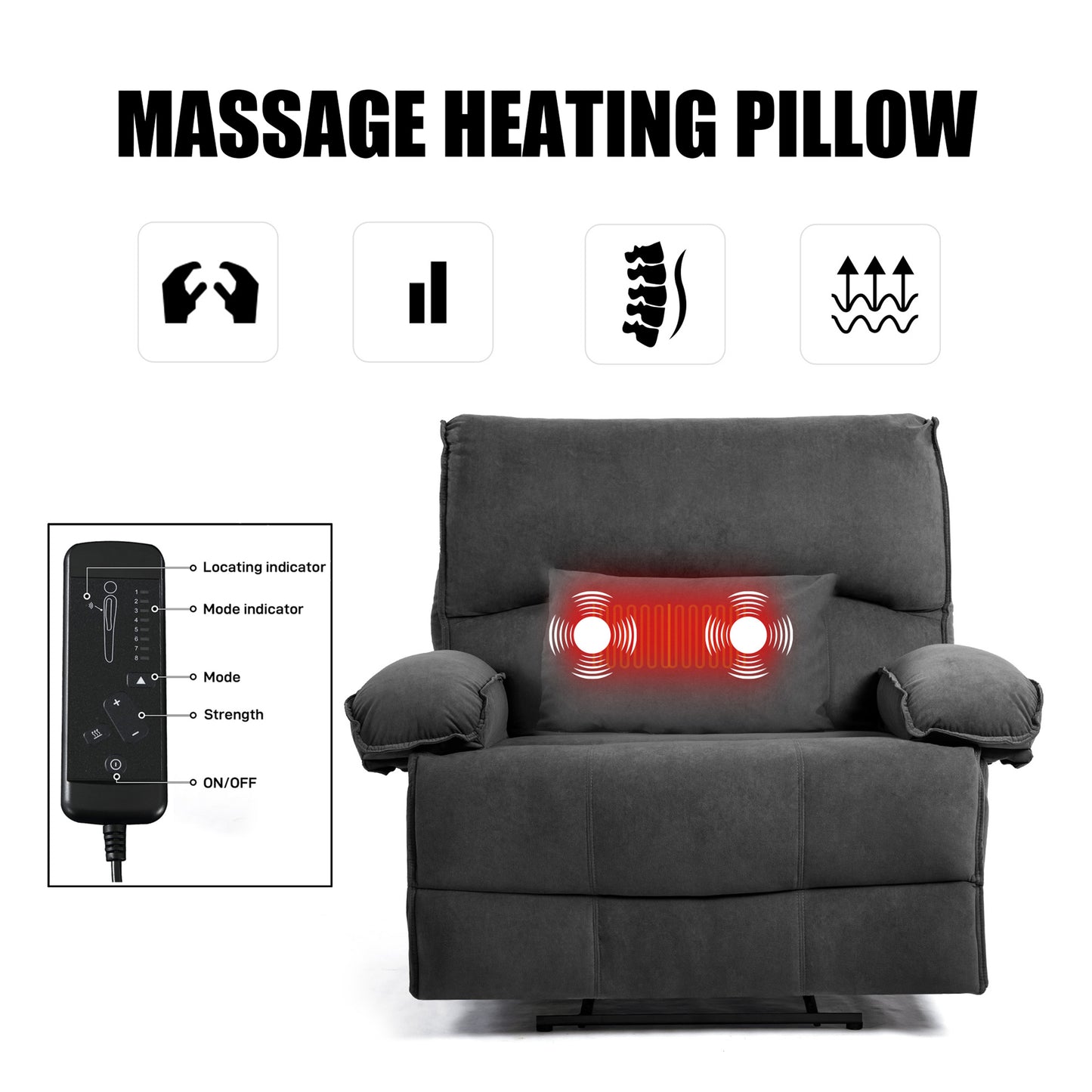 HSUNNS Oversized Recliner Chairs for Adults, 35 Inch Wide Manual Recliner Chair with Massage and Heat for Living Room, Single Reclining Sofa with Side Pocket, Easy Assembly, Gray