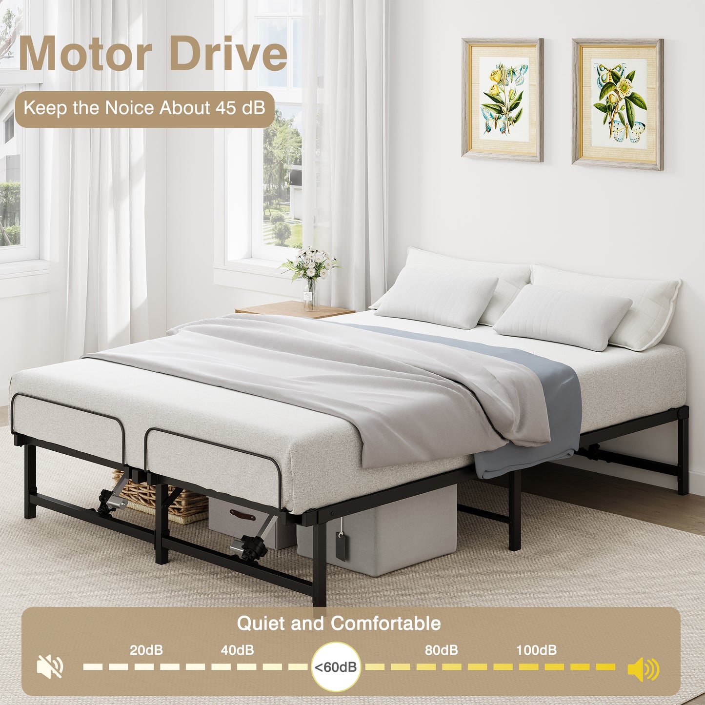HSUNNS Electric Queen Adjustable Bed Frame with 4 Motor, Metal Adjustable Bed Base with Wireless Remote Independent Head and Foot Incline, Zero Gravity, Low-Noisy, Easy Assembly