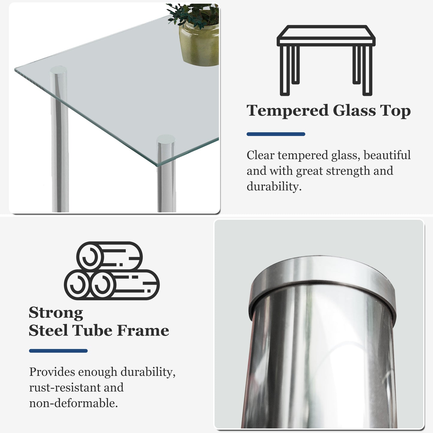 5 Piece Glass Dining Table Set, HSUNNS Rectangle Tempered Glass Dining Set with 4 High Back Chairs, Kitchen Table Set for 4, Modern Dining Room Furniture, White