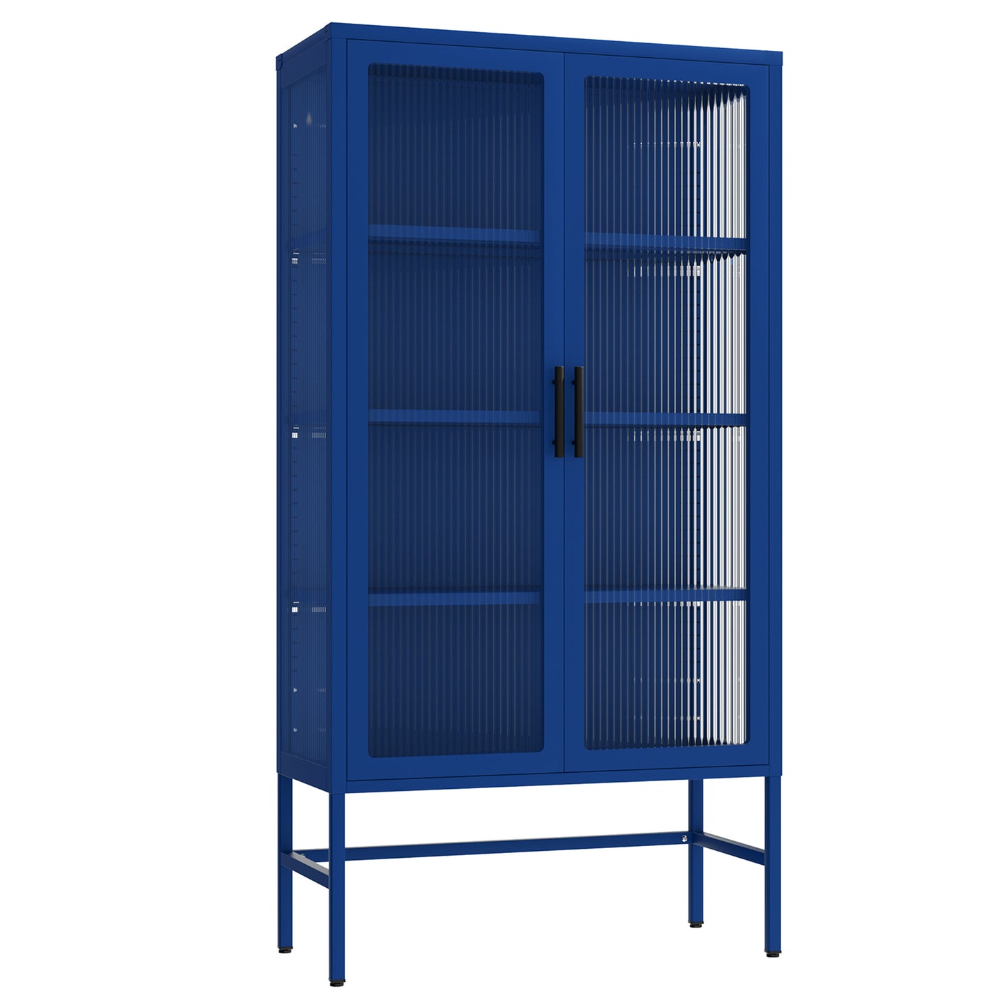 HSUNNS Storage Cabinet, Double Glass Doors Pantry Cabinet with Adjustable Shelves and Feet, Cold-Rolled Steel Sideboard Furniture for Bedrooms, Living Room, Pantry, Easy to Maintain, Black