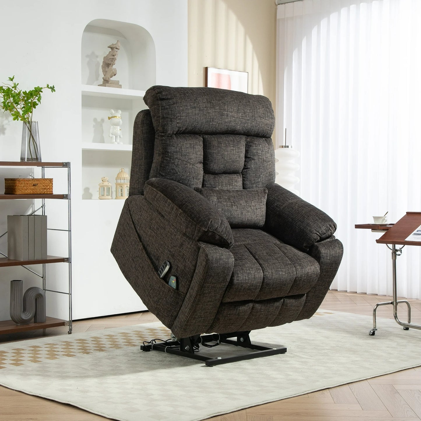 HSUNNS Lift Recliner Chair, Extra Large Recliners with Heating and Massage, Electric Sofa with Pillow and Side Pocket, Home Theater Seating with Cup Holders and Remotes, Tilt to 180°, Dark Brown