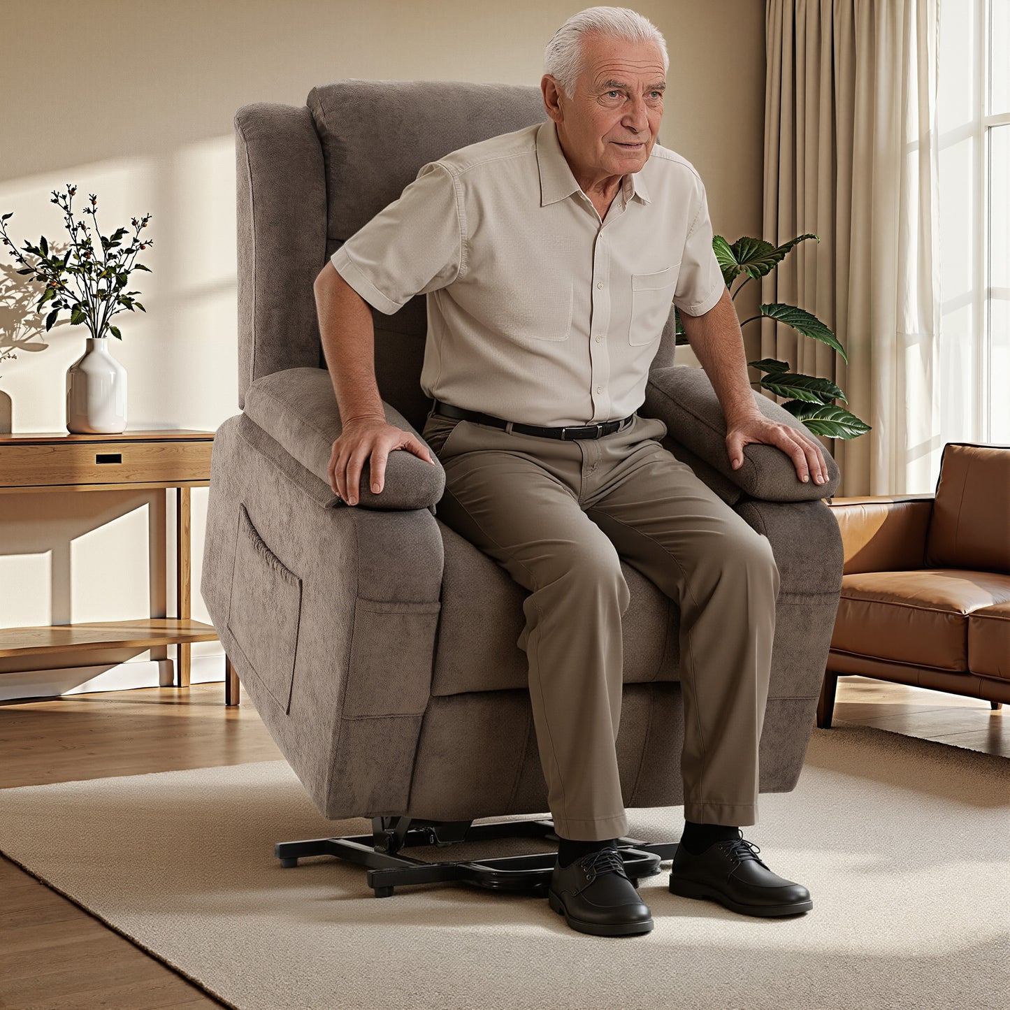 HSUNNS Power Lift Recliner Chair for Elderly, Overstuffed Wide Recliners for Adults, Heavy Duty Recliner Sofa and Safety Motion Reclining Mechanism, 45°-135° Recline, 350lb Capacity,