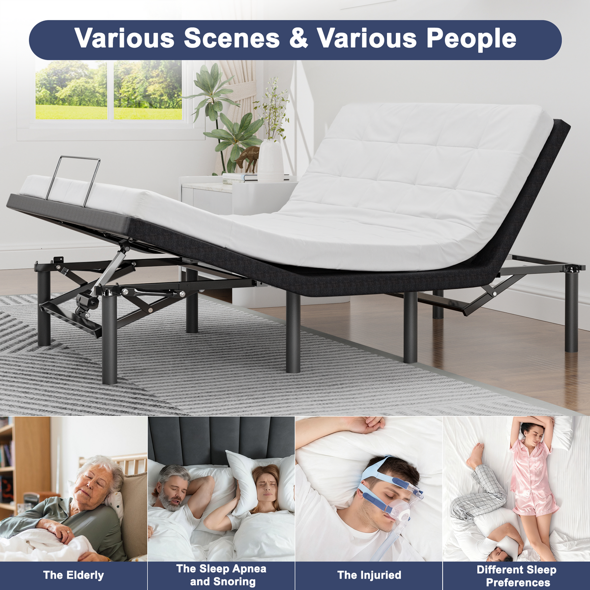 HSUNNS Adjustable Bed Frame, Individually Tilting Head and Foot with Remote, Adjustable Bed Base with Quiet Motor, Electric Bed, Queen Size
