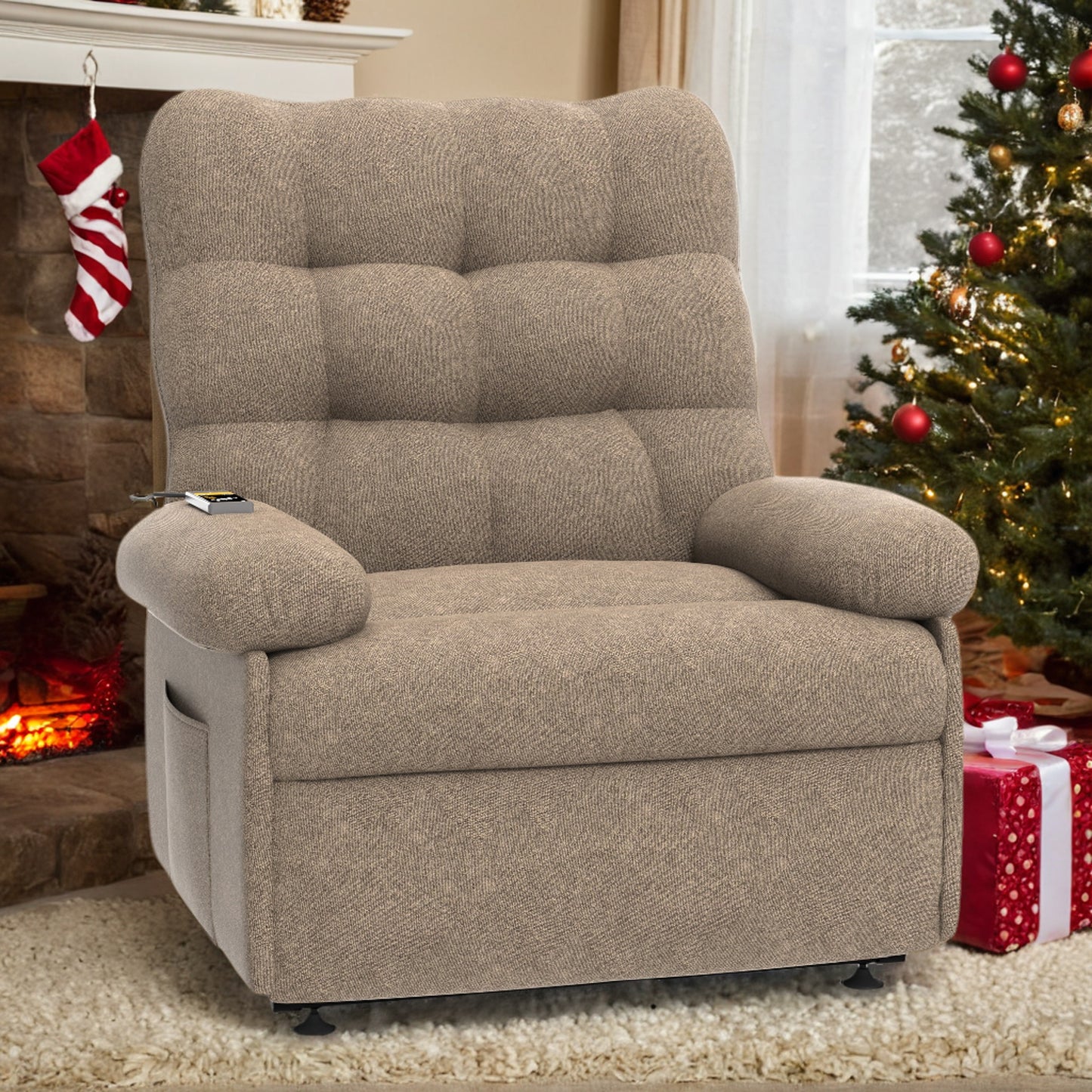 Recliner Sofa Couch Set, 3 Seat Oversize Electric Recliner with Remote Control and Side Pocket for Families and Friends, Modern Power Recliner Sofa for Living Room Home Theater, Gray
