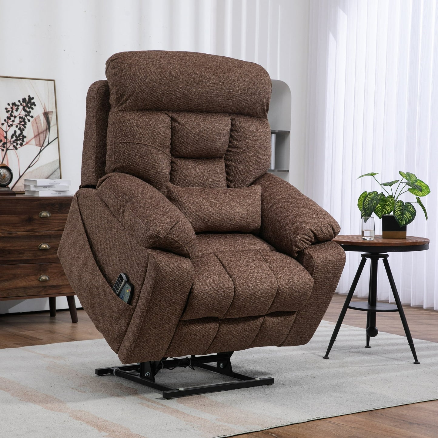 HSUNNS Lift Recliner Chair, Extra Large Recliners with Heating and Massage, Electric Sofa with Pillow and Side Pocket, Home Theater Seating with Cup Holders and Remotes, Tilt to 180°, Dark Brown