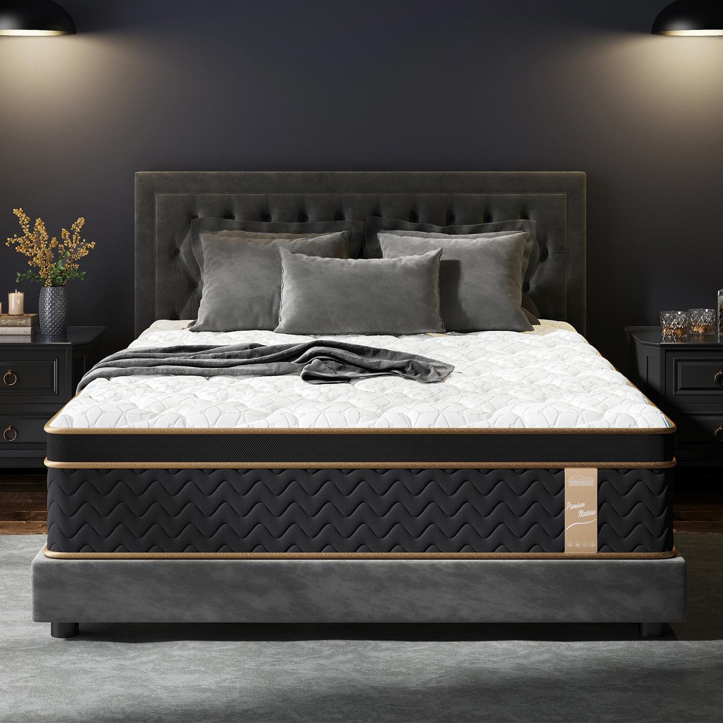 10 Inch King Mattress in a Box, HSUNNS Hybrid Mattress with Gel Memory Foam and Individual Pocket Spring, Fiberglass-Free Mattress, CertiPur-US and OEKO-TEX Certified, Black