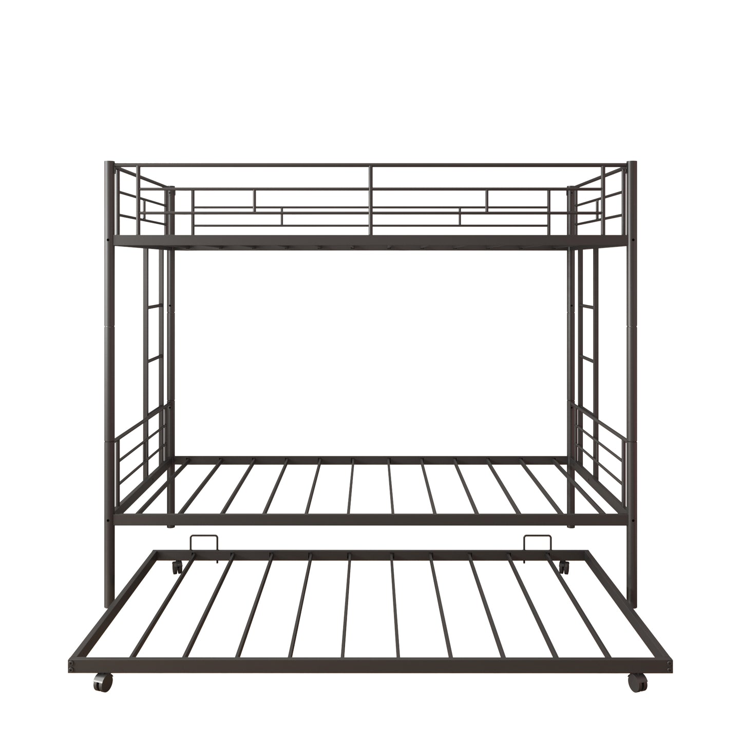 Twin Over Twin Metal Bunk Beds with Trundle, HSUNNS Convertible Metal Bunkbeds Twin Size, Can Be Divided into 3 Beds, with Side Ladders, No Box Spring Needed, 400lbs Capacity, Black