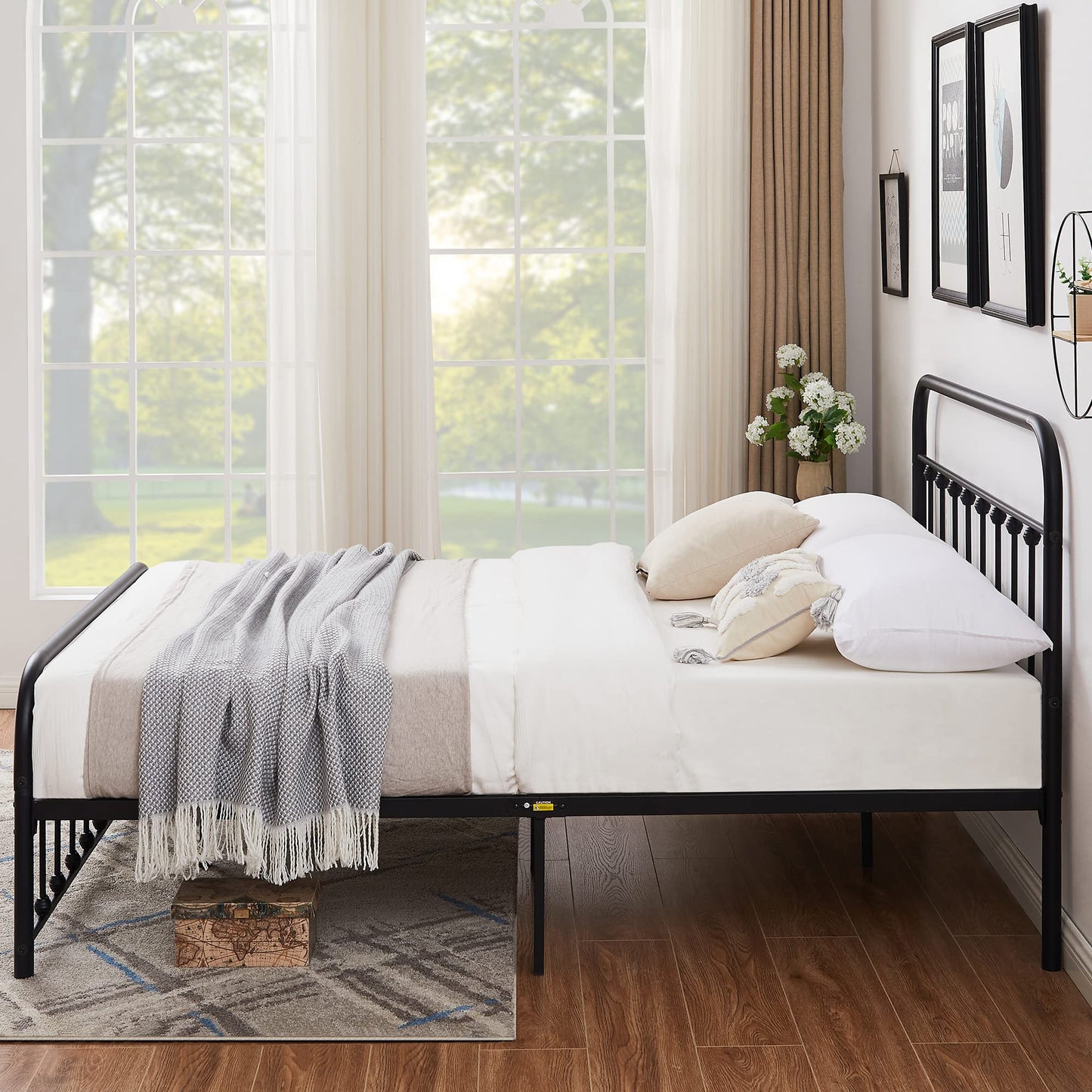 Twin Size Iron Bed Frame, HSUNNS Black Twin Size Metal Bed Frame with Headboard & Footboard, Heavy Duty Metal Platform Bed Frame Twin Size, No Box Spring Needed, 300lbs Weight Capacity