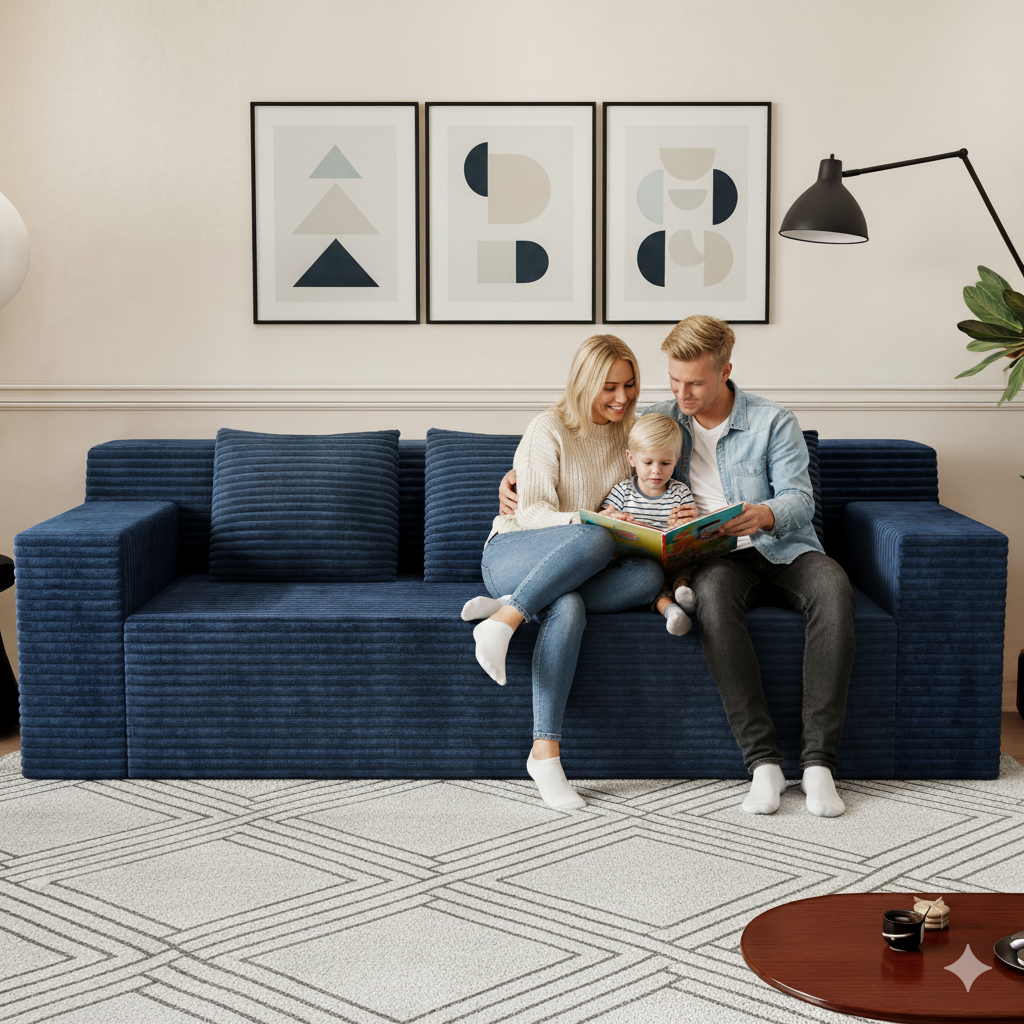 HSUNNS 71" 3 Setaser Sofa, Comfy Extra Deep Seat 3 Seater Couch for Living Room with Soft Upholstered and Side Pockets, Free 3 Pillows, No Assembly Required