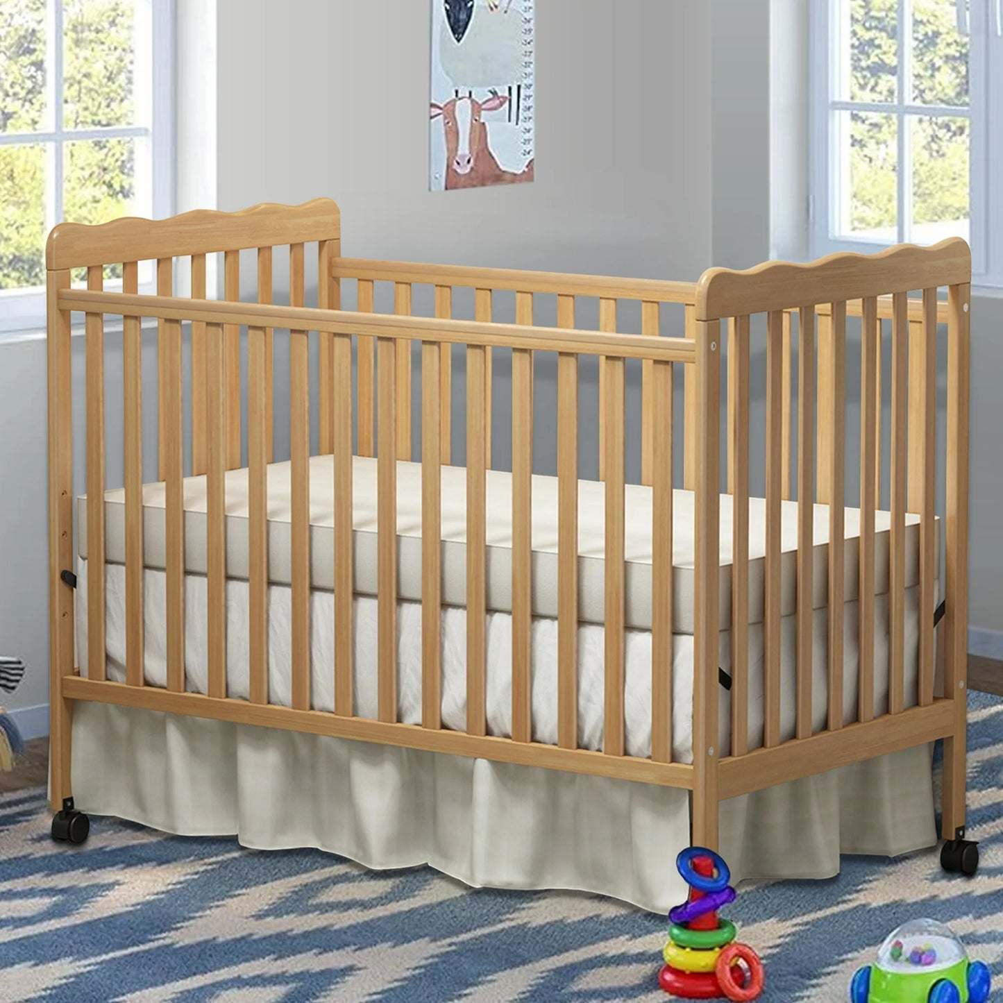 3-in-1 Convertible Crib, Rustic Farmhouse Style, Certified Baby Safe Crib, Converts from Baby Crib to Toddler Bed, Daybed, and Full-Size Bed, 3 Adjustable Mattress Heights, Cherry