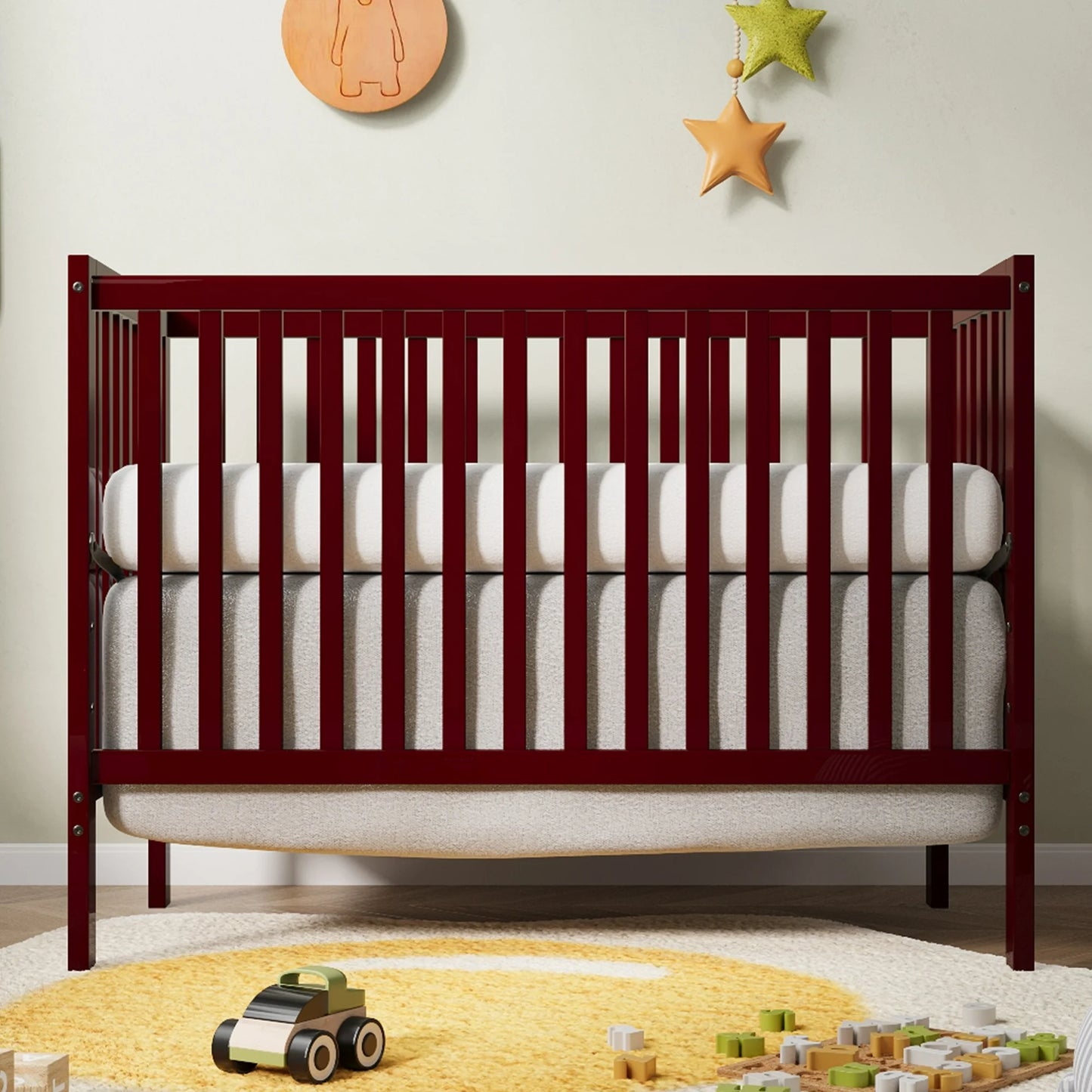 HSUNNS 5-in-1 Convertible Crib, Baby Crib with Slats, Certified Baby Safe Crib, Converts from Baby Crib to Toddler Bed, Easy Assembly, 3 Adjustable Heights, Black