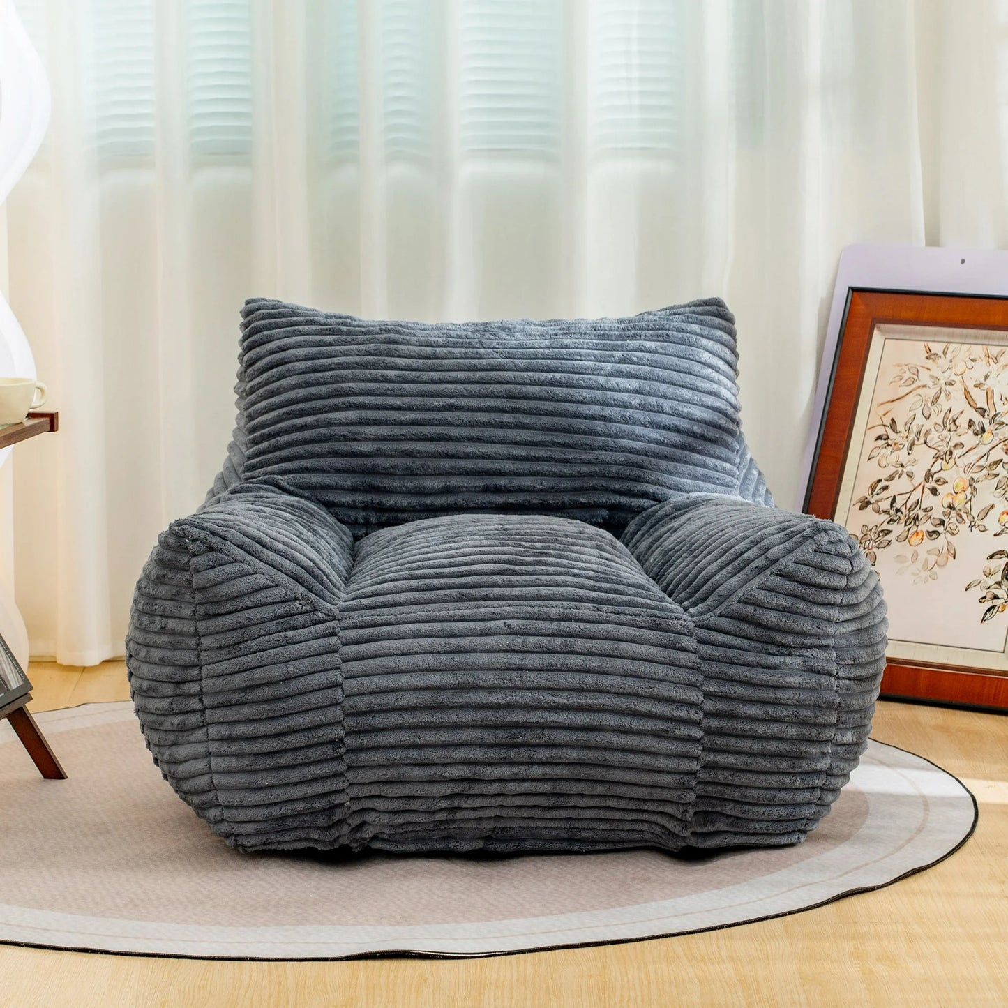 HSUNNS Bean Bag Chair, Ergonomic Design Floor Sofa with Anti-Slip Bottom for Adults and Teens, Corduroy Single Cloud Mini Couch for Living Room and Bedroom, Gray
