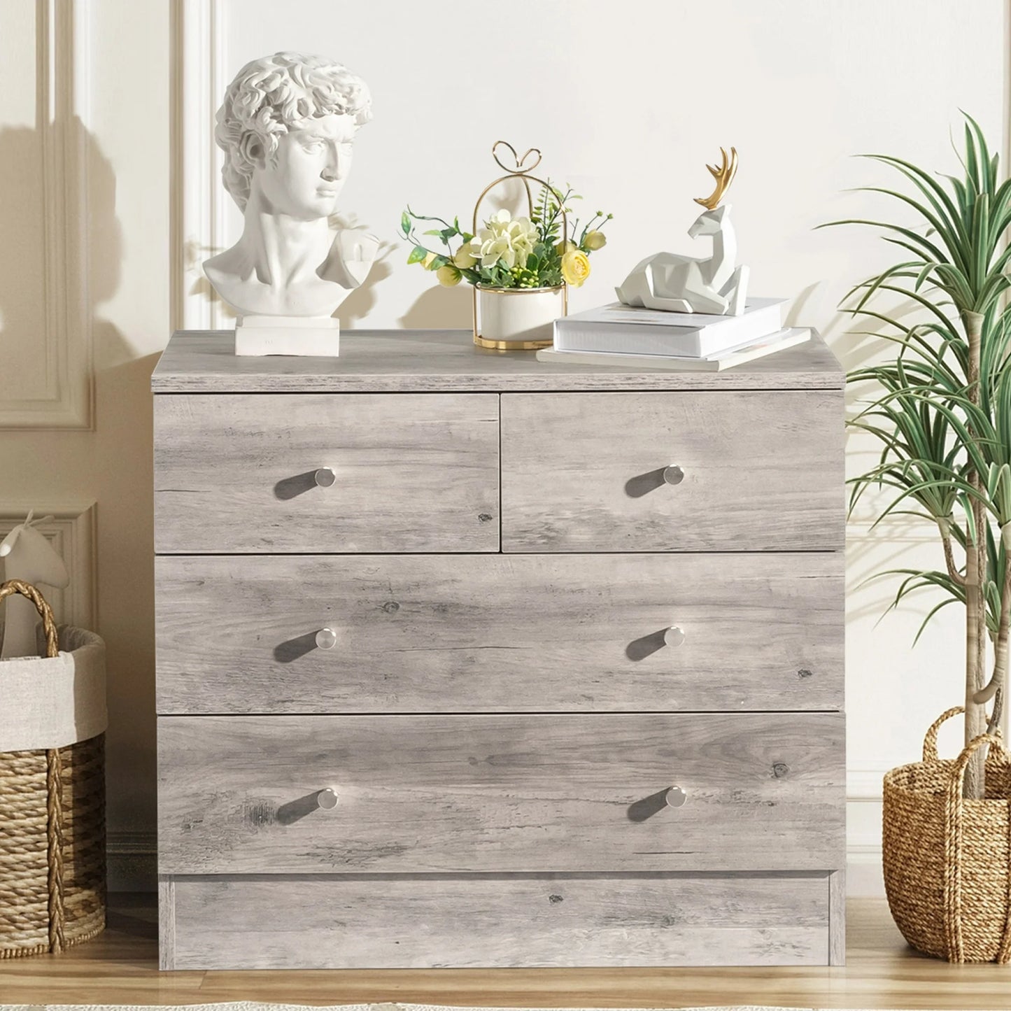 HSUNNS Gray 5 Drawer Dresser, Storage Cabinet with Easy Pull Handle for Living Room and Bedroom, Chest of Drawers, 2 Small Drawers and 3 Big Drawers, Gray