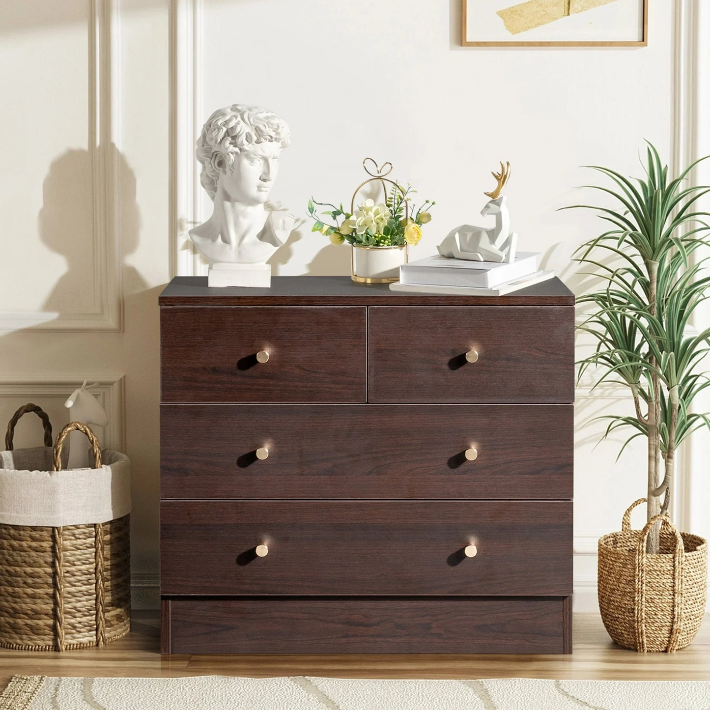 HSUNNS Gray 5 Drawer Dresser, Storage Cabinet with Easy Pull Handle for Living Room and Bedroom, Chest of Drawers, 2 Small Drawers and 3 Big Drawers, Gray