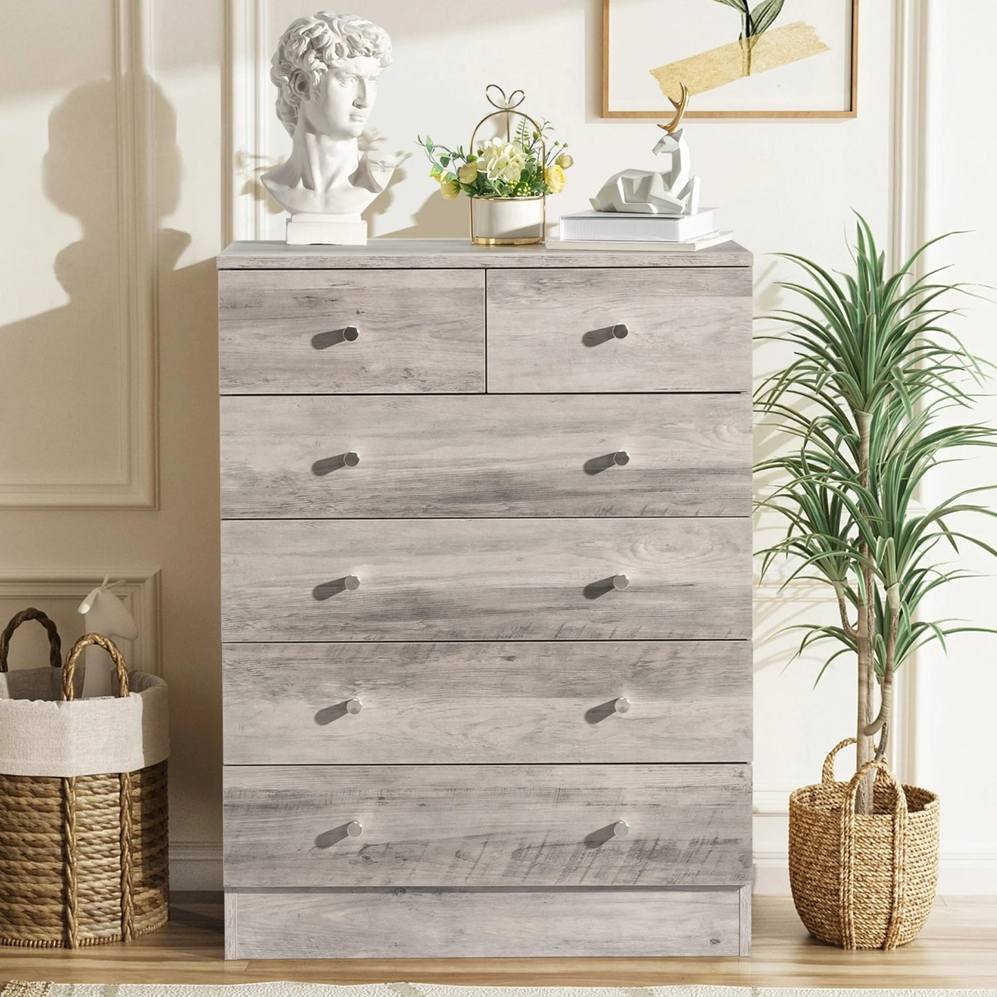 HSUNNS Gray 5 Drawer Dresser, Storage Cabinet with Easy Pull Handle for Living Room and Bedroom, Chest of Drawers, 2 Small Drawers and 3 Big Drawers, Gray