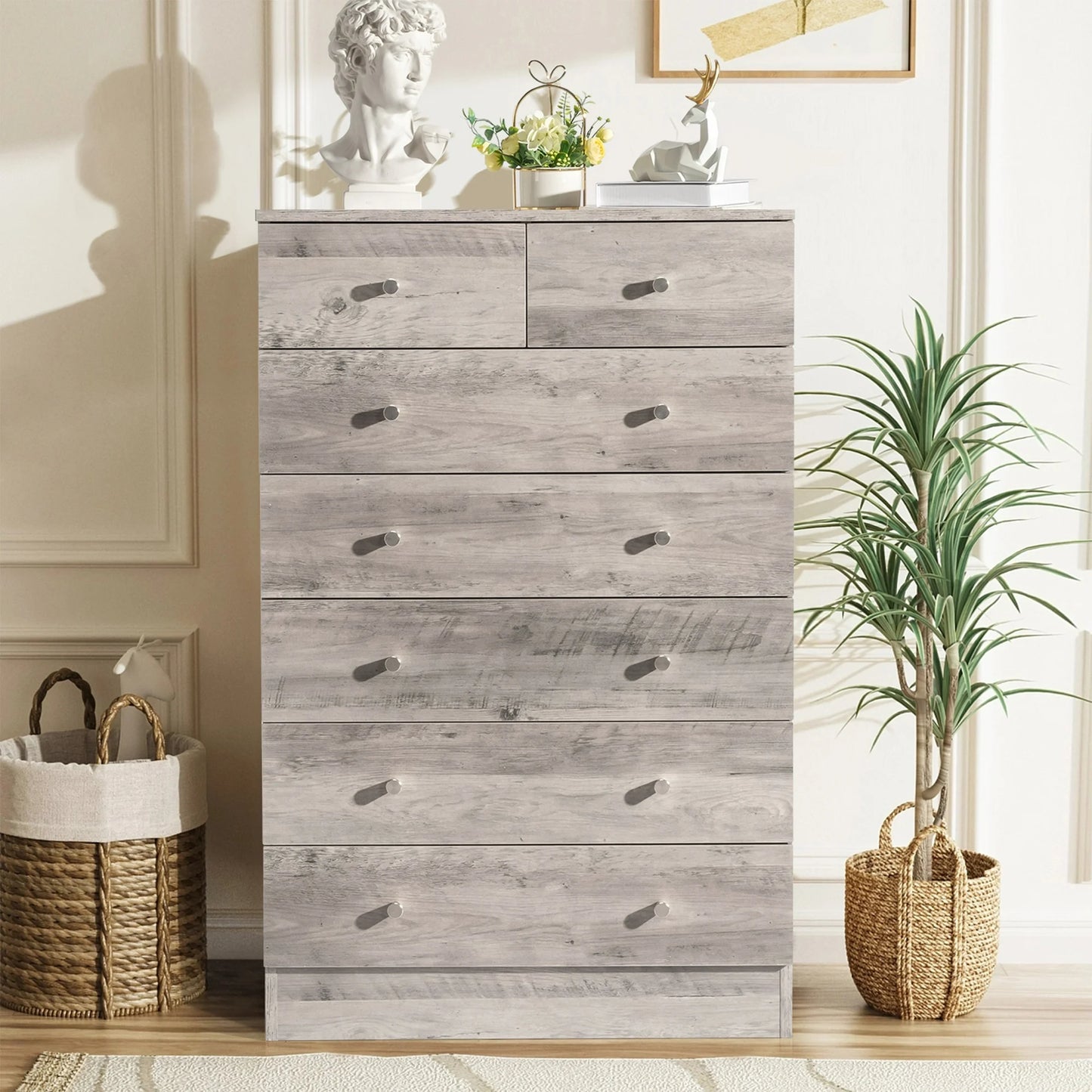HSUNNS Gray 5 Drawer Dresser, Storage Cabinet with Easy Pull Handle for Living Room and Bedroom, Chest of Drawers, 2 Small Drawers and 3 Big Drawers, Gray