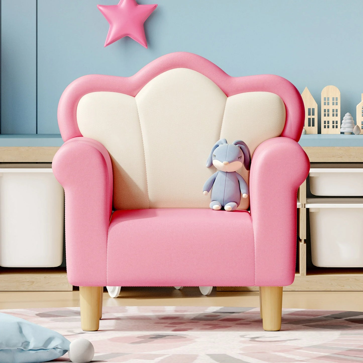 HSUNNS Kid Sofa, Princess Kid Armchair for Girls' Gifts, Pink Petal Shape Children Toddler Sofa Chair with Robust Wooden Frame for Kids' Room and Living Room, Pink+White