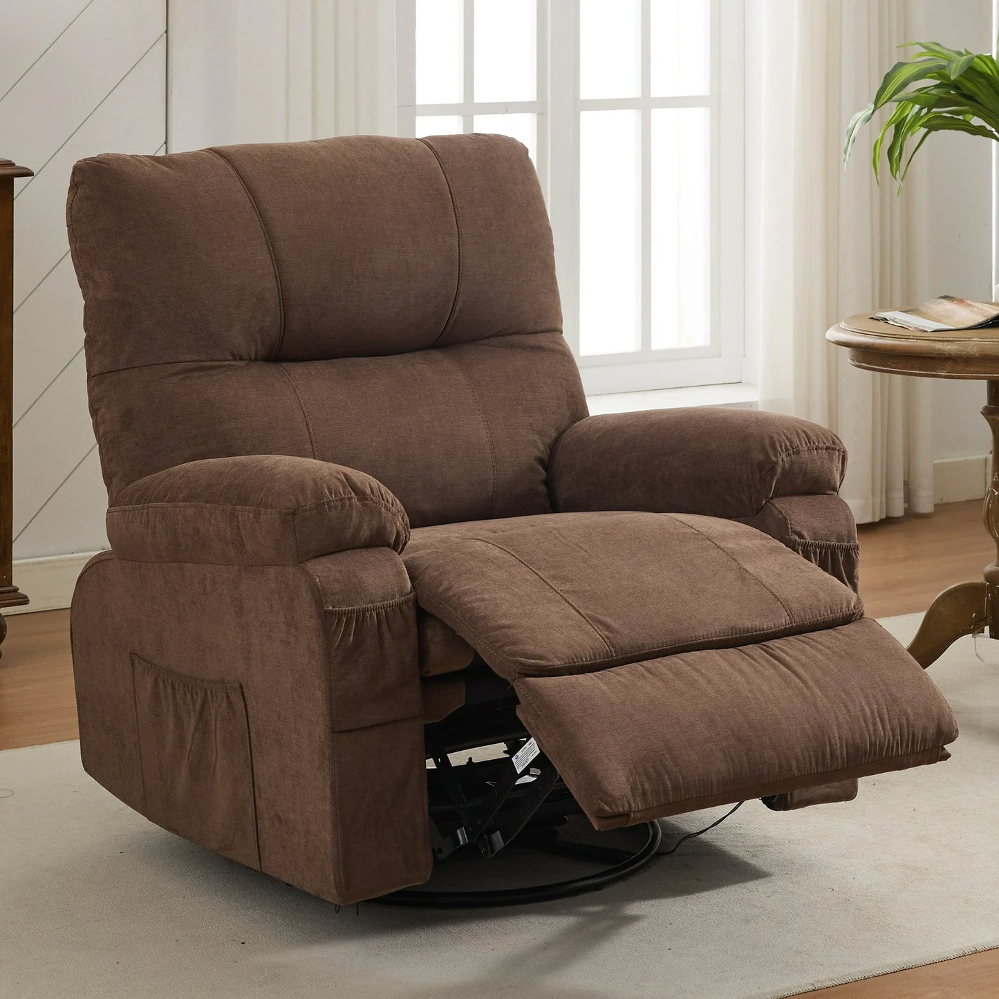 HSUNNS Manual Swivel Rocker Recliner Chair, 360-Degree Rotating Swing Single Sofa for Adults with 4 Pockets and Overstuffed Armrests, Lounge Chair for Living room, Bedroom, Home Theater, Blue