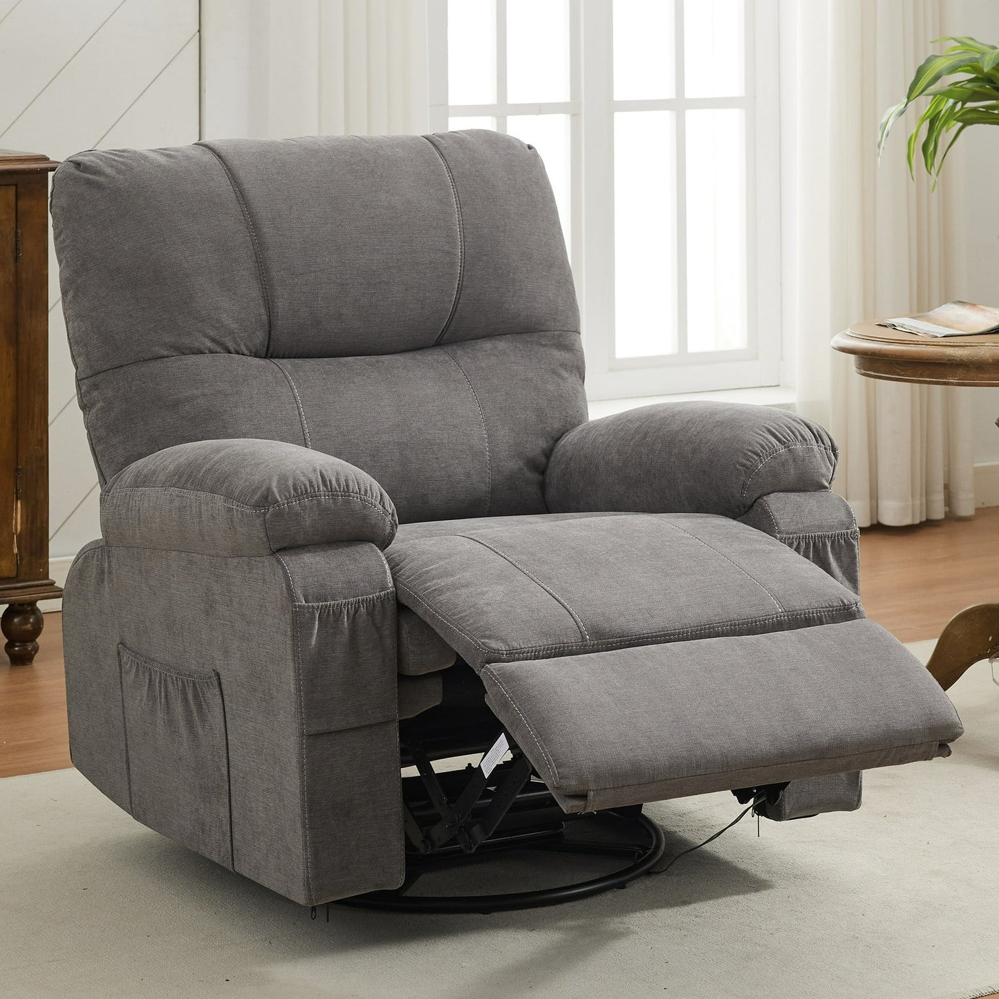 HSUNNS Manual Swivel Rocker Recliner Chair, 360-Degree Rotating Swing Single Sofa for Adults with 4 Pockets and Overstuffed Armrests, Lounge Chair for Living room, Bedroom, Home Theater, Blue