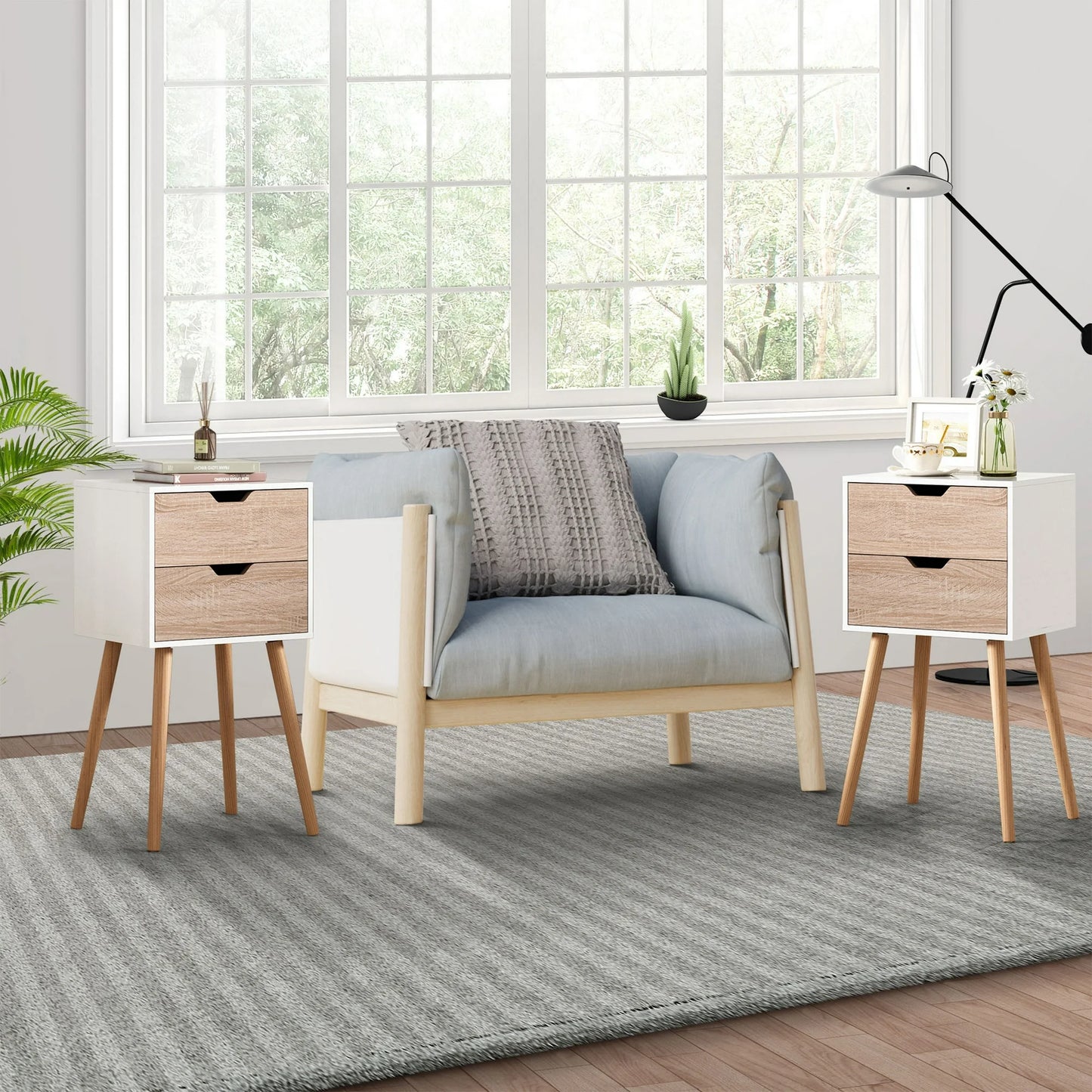 HSUNNS Night Stand Set 2, Modern Bedroom Bedside Table with 2 Drawers and Solid Wood Legs, Large Storage Space, Night End Table for Bedroom, Living Room, White