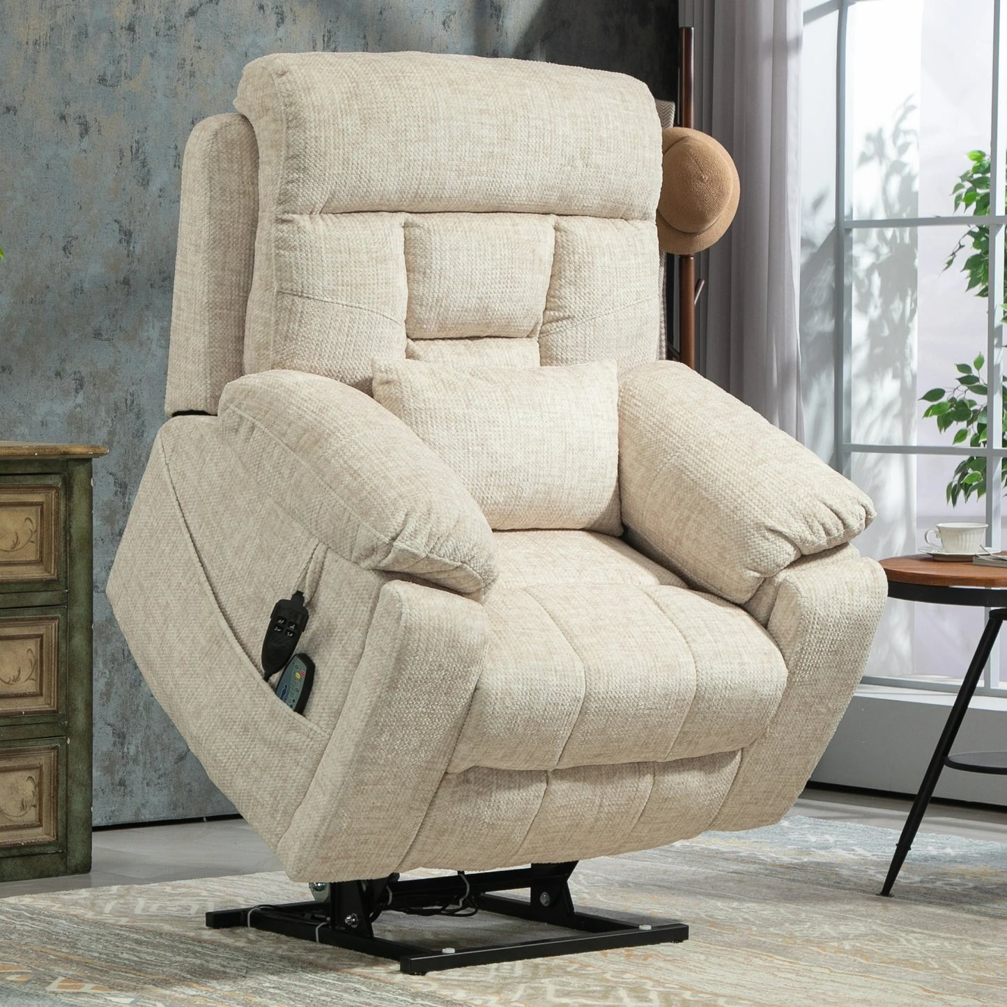 HSUNNS Oversized Power Lift Recliner Chair for Elderly, Large Lay Flat Single Sofa with Heat, Massage and Hidden Cup Holder, Recliners with Dual OKIN Motors, Remote Control, Coffee