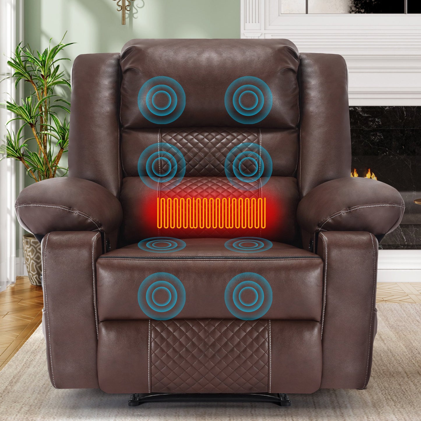 HSUNNS Recliner Chair, Breathable Leather Elderly Sofa with Heat Therapy and Timer Massage Setting Function, Electric Recliners with Side Pocket for Living Room Bedroom Home Theater, Black