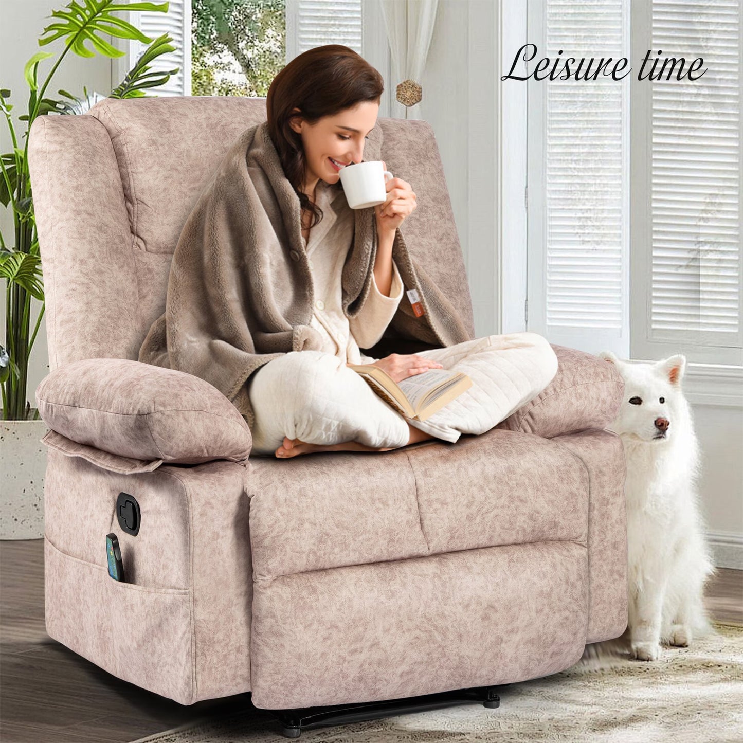 HSUNNS Recliner Chair with Massage and Heating, Single Recliner Sofa with Side Pocket for Elderly and Adults, Manual Recliner Chair for Bedroom Home Theater, Brown