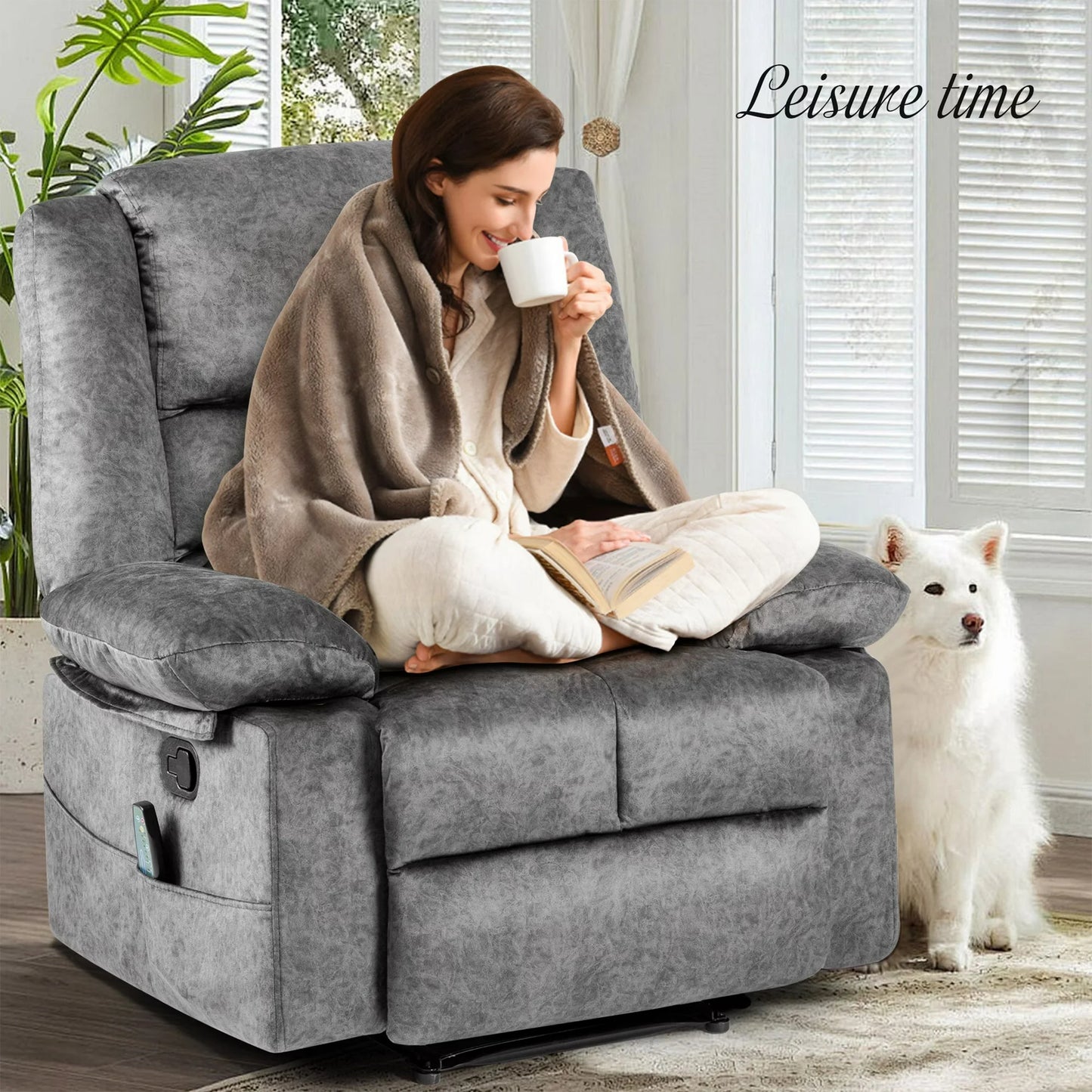 HSUNNS Recliner Chair with Massage and Heating, Single Recliner Sofa with Side Pocket for Elderly and Adults, Manual Recliner Chair for Bedroom Home Theater, Brown