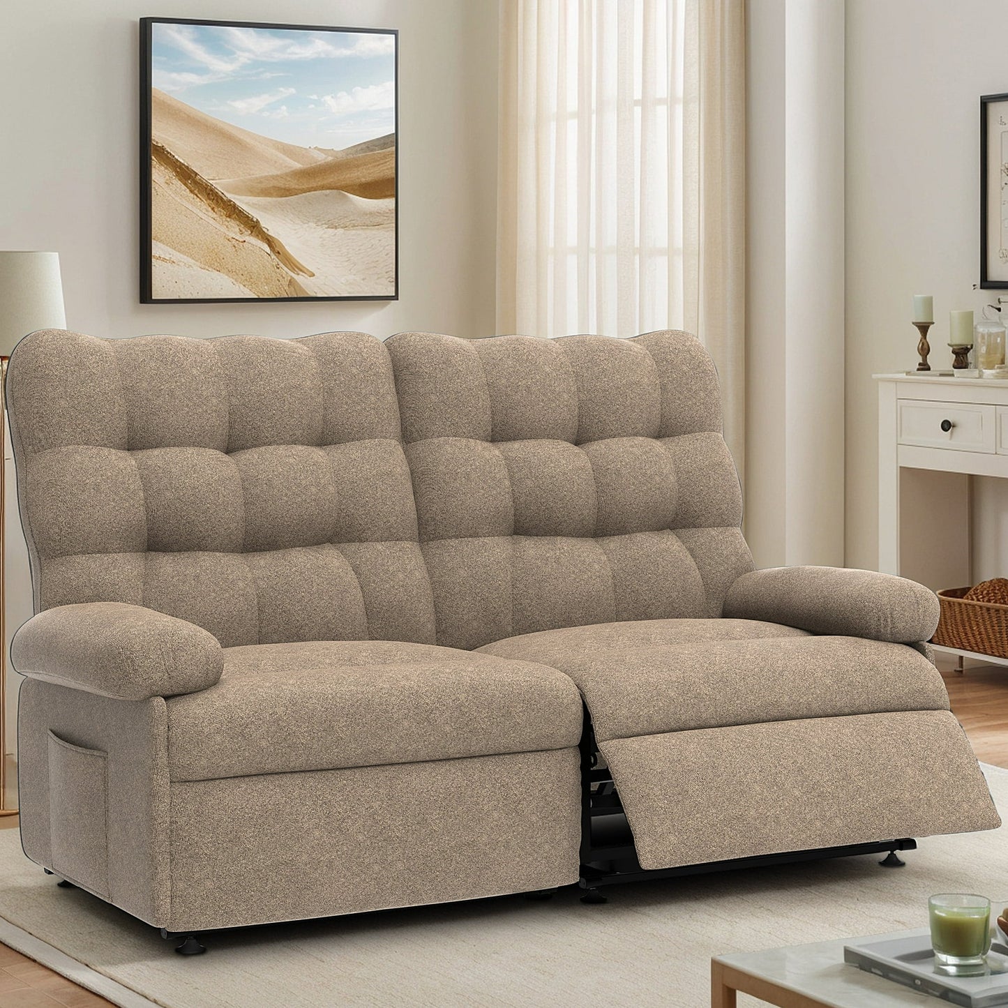 Electric Recliner Chair with Remote Control, Modern Ergonomic Lounge Recliner with Side Pocket for Adults and Elderly, Single Sofa for Living Room Home Theater, Brown