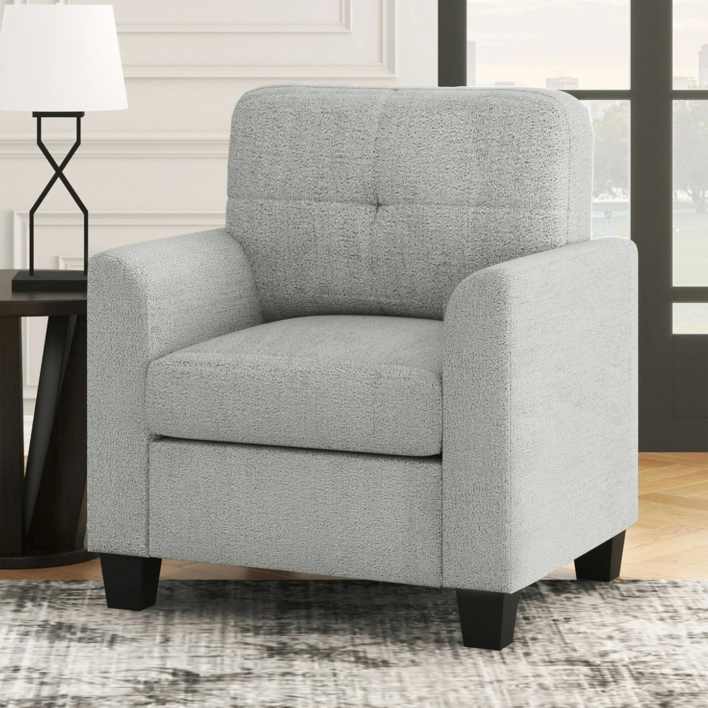 HSUNNS Accent Chair, Mid-Century Armchair with 2.6-inch Thick cushion and Button Tufted Back, Solid Wood Legs, Accent Armchair for Living Room and Bedroom, Reception Room, Beige