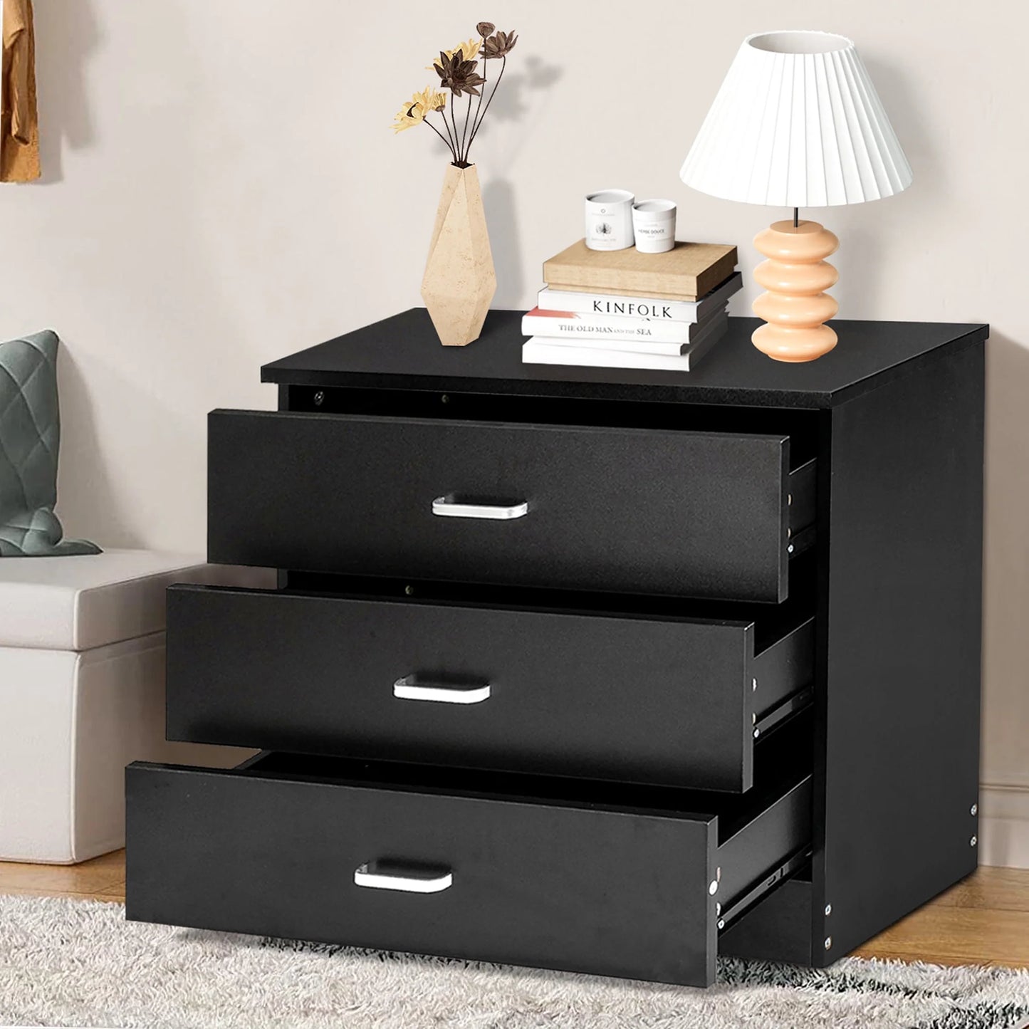 HSUNNS Modern White 4 Drawer Dresser, Chest of Drawers for Bedroom, Storage Cabinet Dresser Organizer Unit with Handle for Living Room, Closet, Hallway, Nursery
