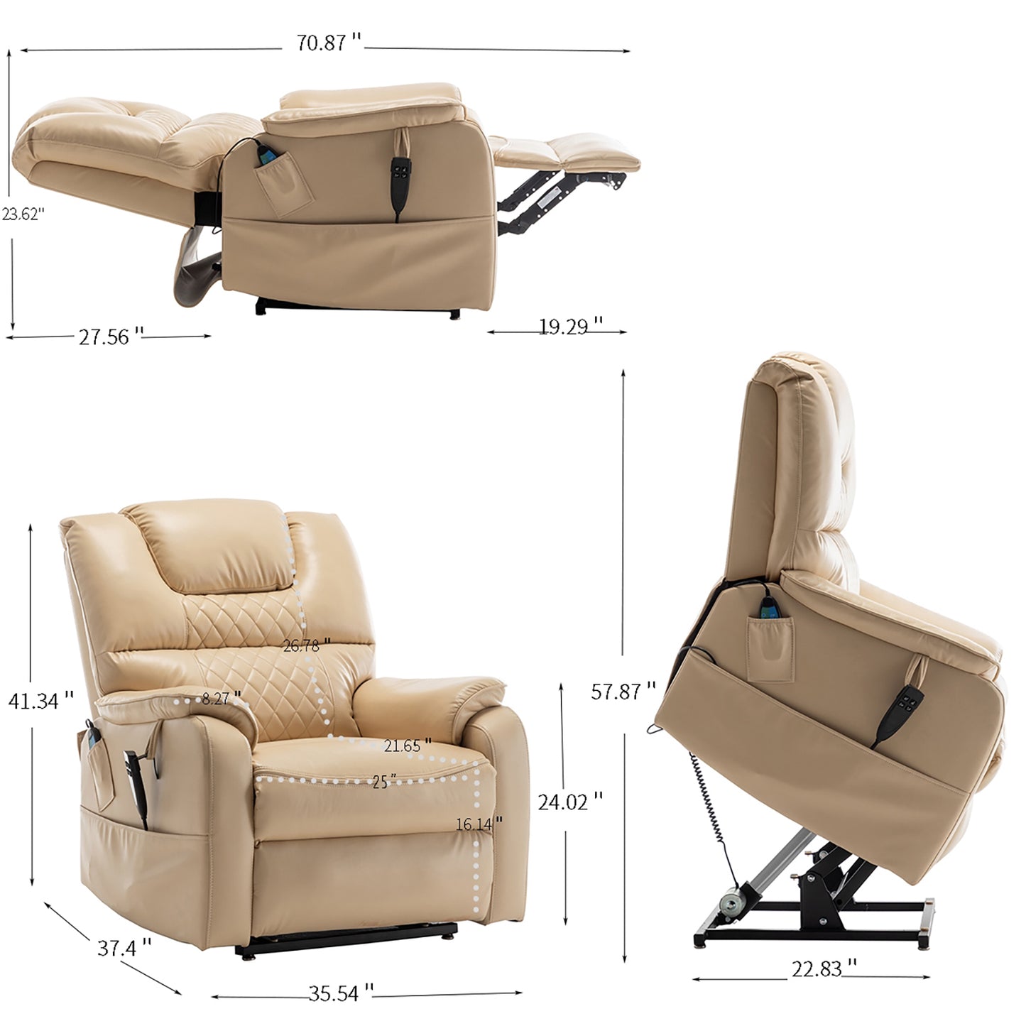 Double Power Recliner Chair Oversized, Electric Recliner Chair with Heat Therapy and Massage, 180 Degrees Lying Flat Recliner for Adults Elderly, Single Leisure Sofa for Living Room, Beige Yellow