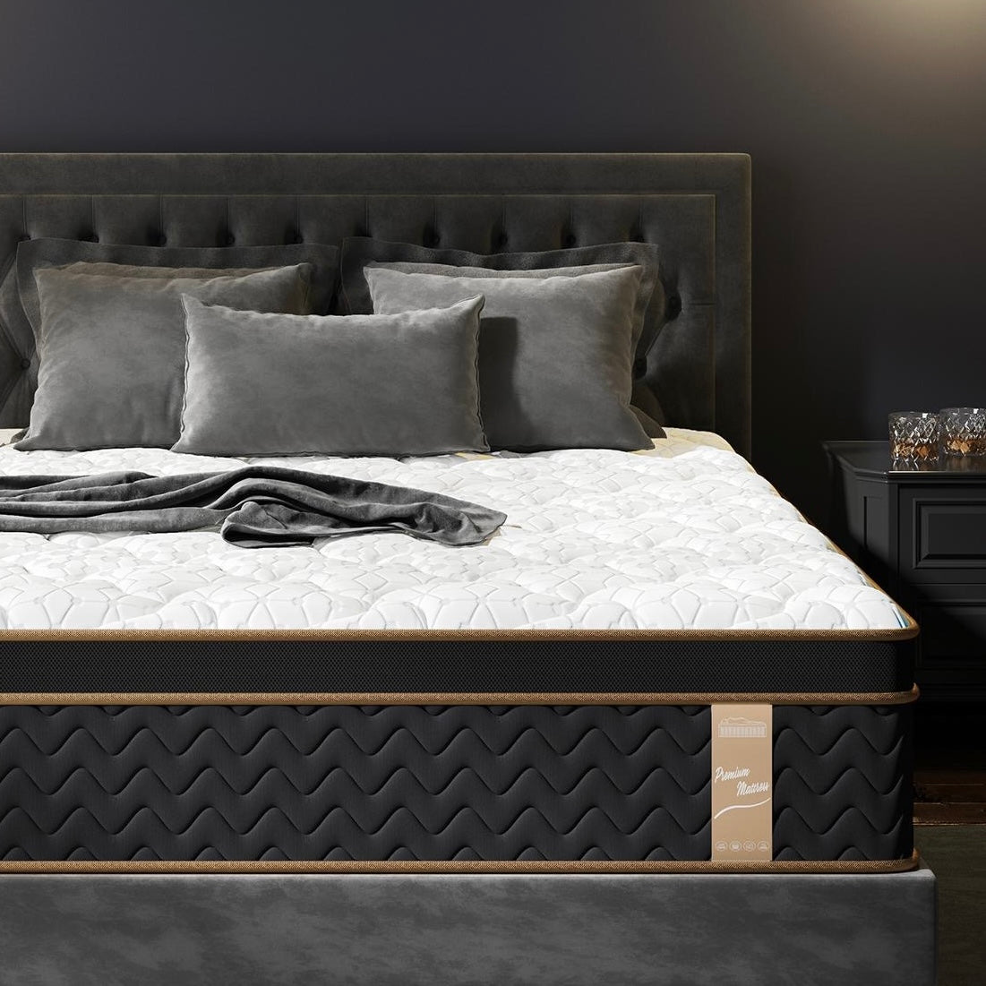 10 Inch King Mattress in a Box, HSUNNS Hybrid Mattress with Gel Memory Foam and Individual Pocket Spring, Fiberglass-Free Mattress, CertiPur-US and OEKO-TEX Certified, Black