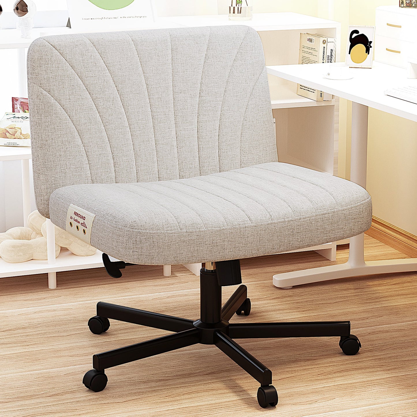 Armless Office Chair, Swivel Home Office Chairs, Criss Cross Desk Chairs with Wheels, Modern Swivel Accent Chair for Living Room with Adjustable Height, Gray