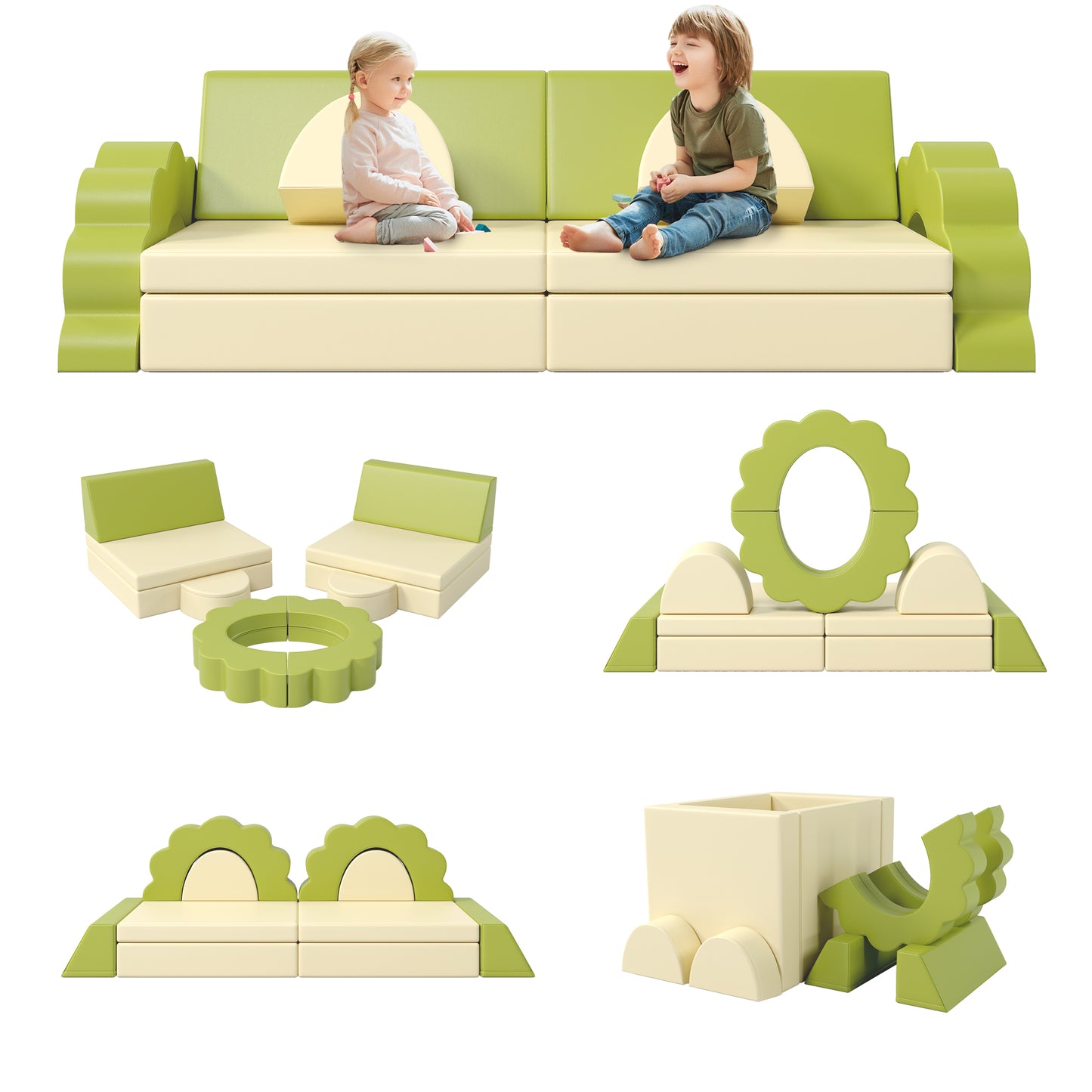 HSUNNS 10PCS Modular Kids Play Couch Set, Kids Sofa Couch with Soft PU Leather, Toddler Sofas for 0-6 Years, Certified by CPC, CPSIA and ASTM, Modular Toddler Couch for Playroom, Gift for Kids