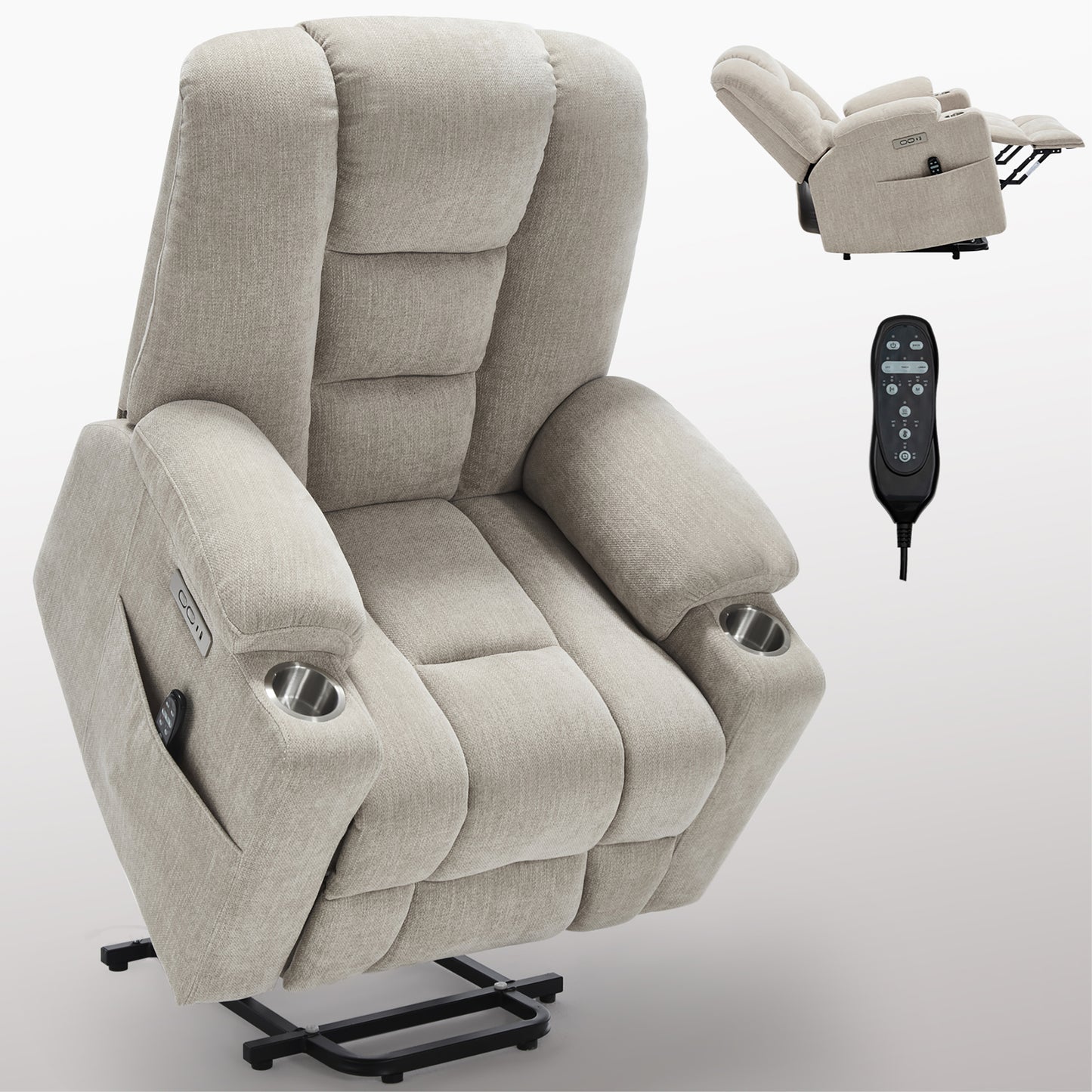 HSUNNS Power Lift Recliner Chair with Massage and Heat for Adult, Heavy Duty Reclining with USB Port and 2 Cup Holders, Living Room Overstuffed Wide Single Sofa Home Theater, Beige