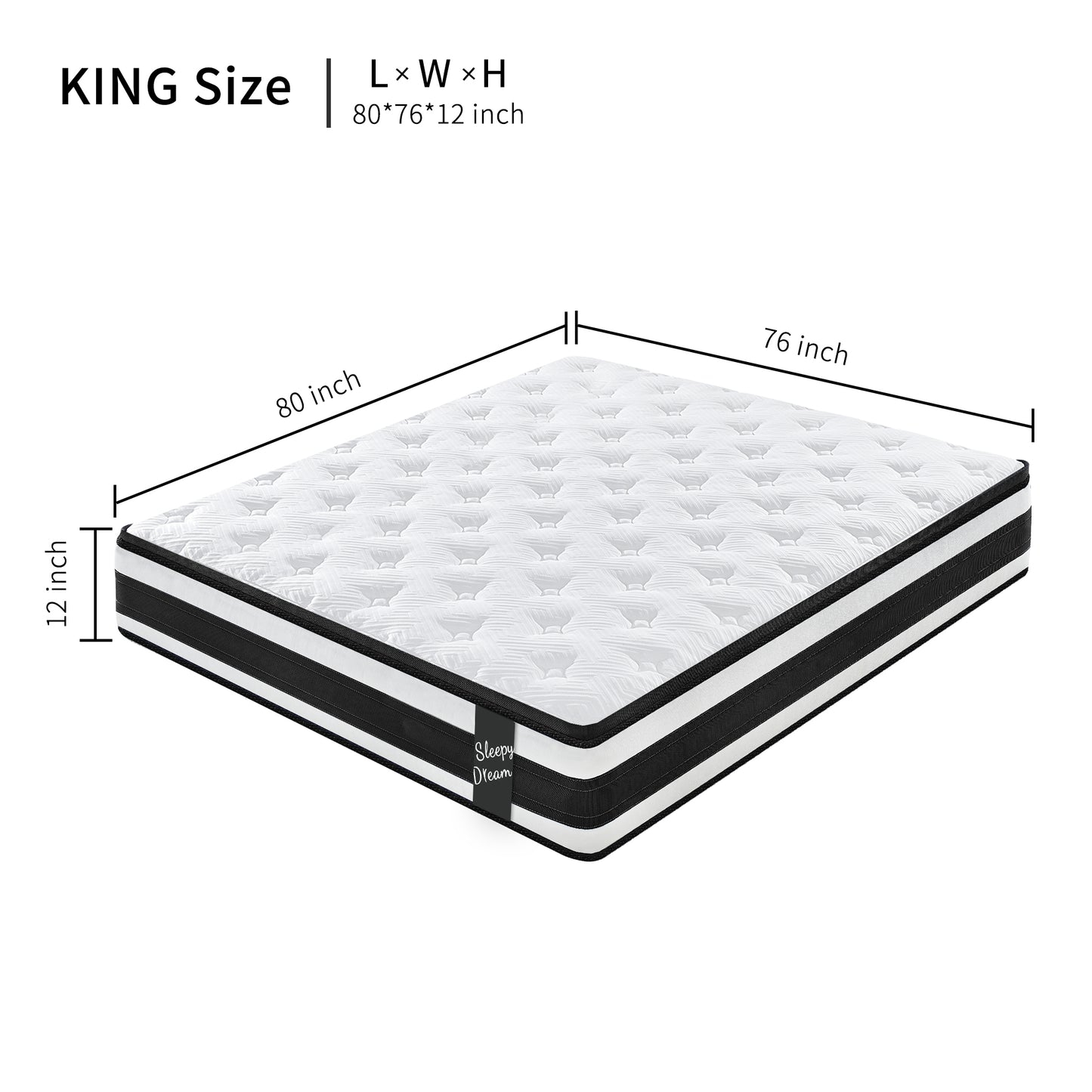 HSUNNS 12" King Size Hybrid Memory Foam Mattress with Breathable Fabric Cover, Memory Foam Mattress for Sleep Support and Pressure Relief, Medium Firm King Mattress, CertiPUR-US